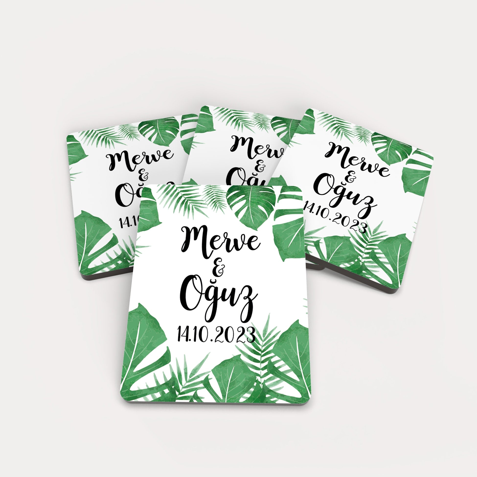 Yeşil Çiçek Desenli Ahşap Magnet