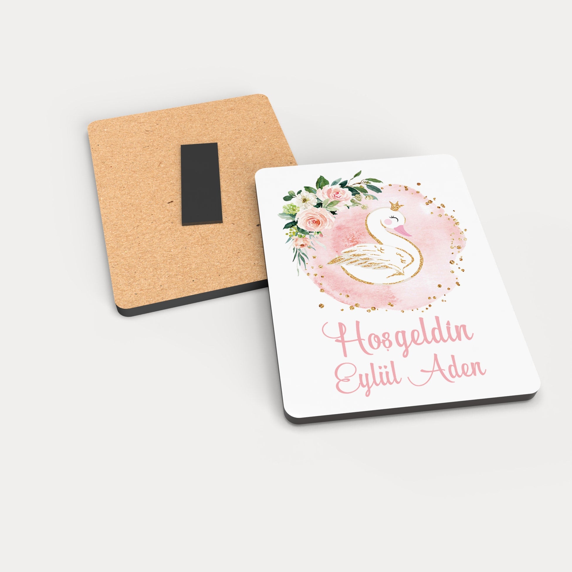 Kuğu Desenli Ahşap Magnet