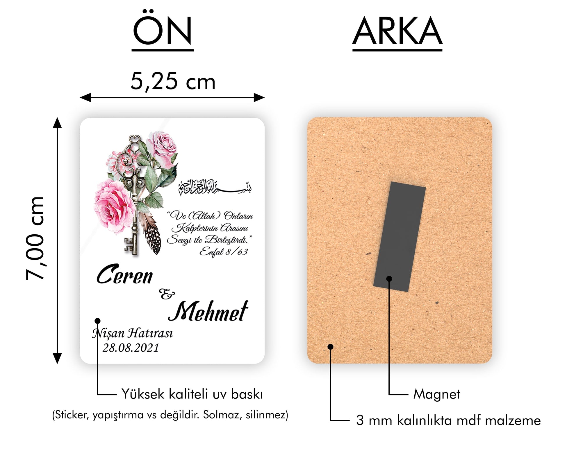 Çiçekli Anahtar Desenli Ahşap Magnet