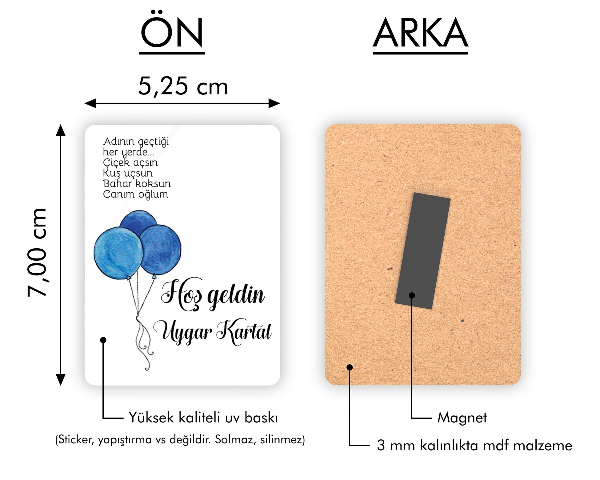 Mavi Balon Desenli Ahşap Magnet
