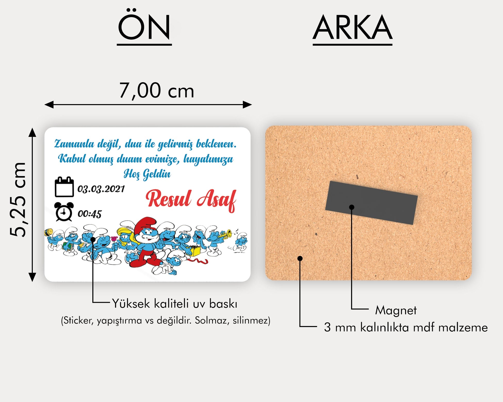 Şirinler Temalı Ahşap Magnet
