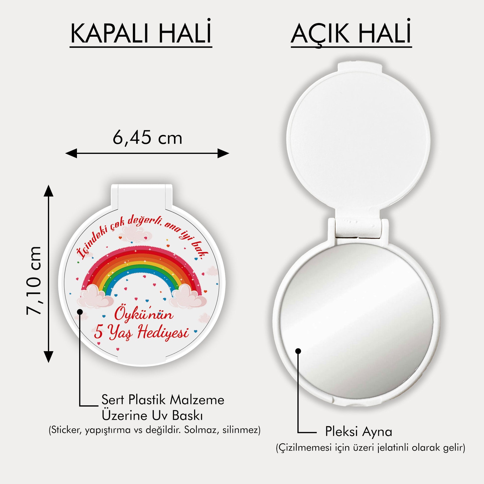 Gökkuşağı Desenli Yuvarlak Ayna