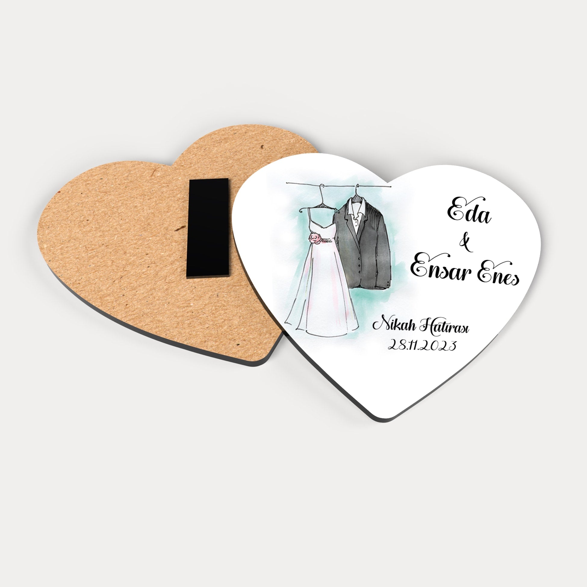 Gelinlik Ve Damatlık Desenli Ahşap Magnet