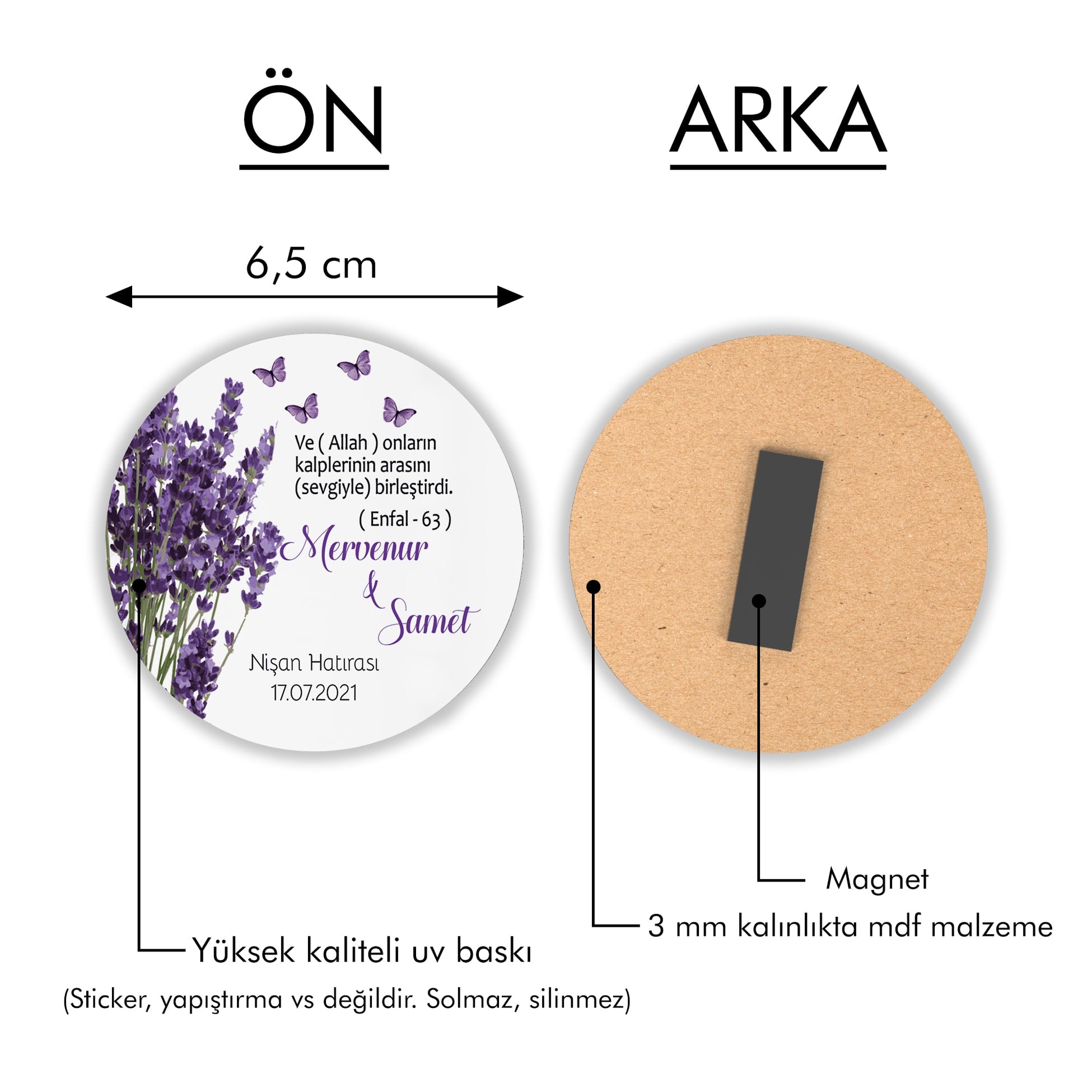 Lavanta Desenli Yuvarlak Ahşap Magnet