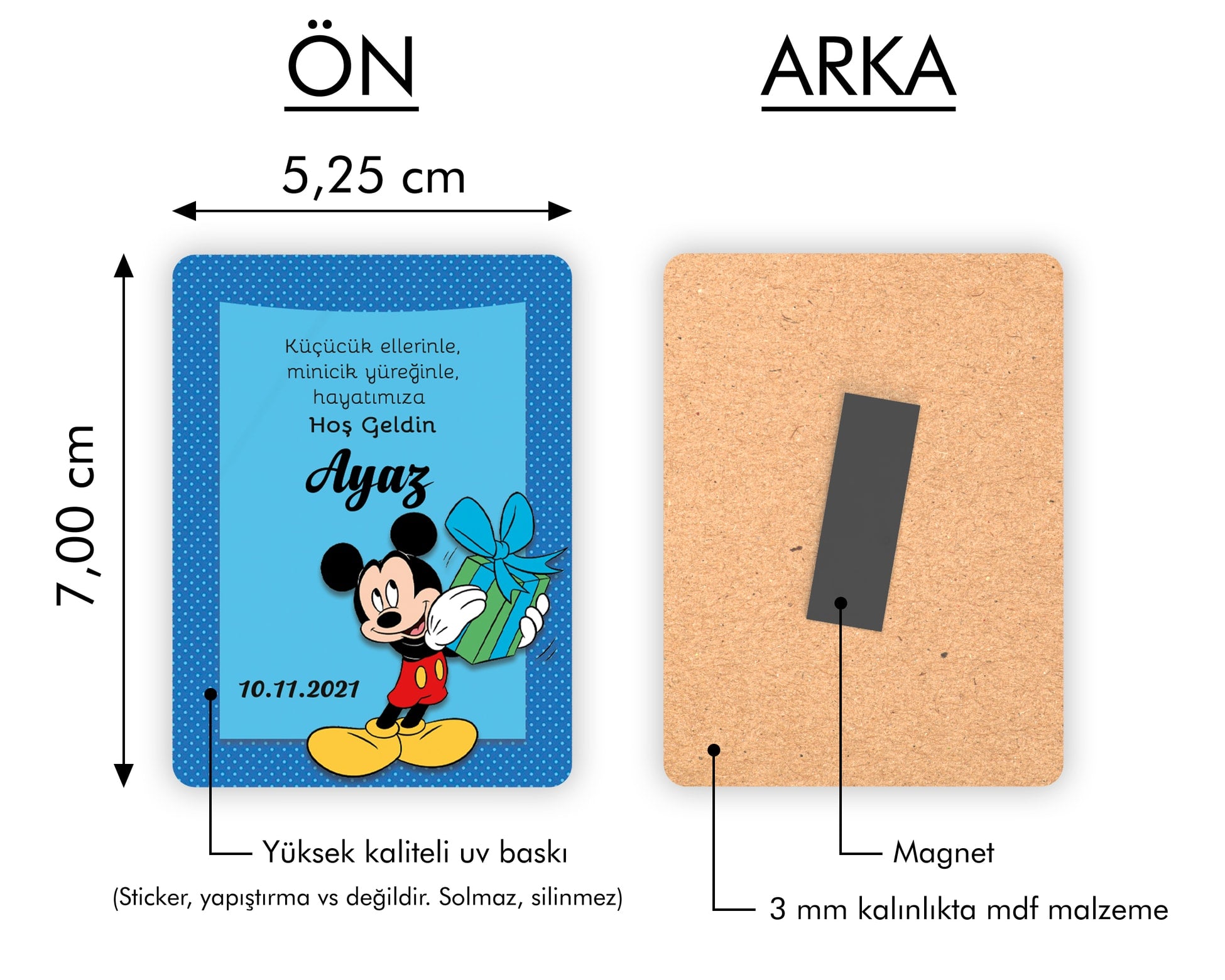 Mickey Mouse Desenli Ahşap Magnet