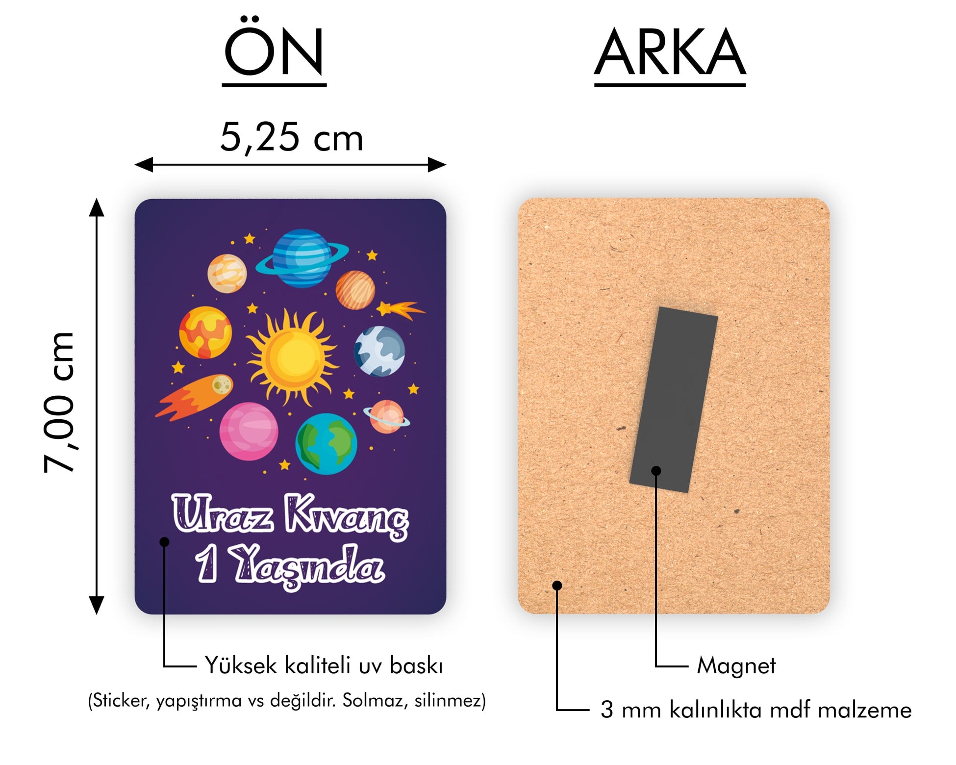 Uzay Temalı Ahşap Magnet