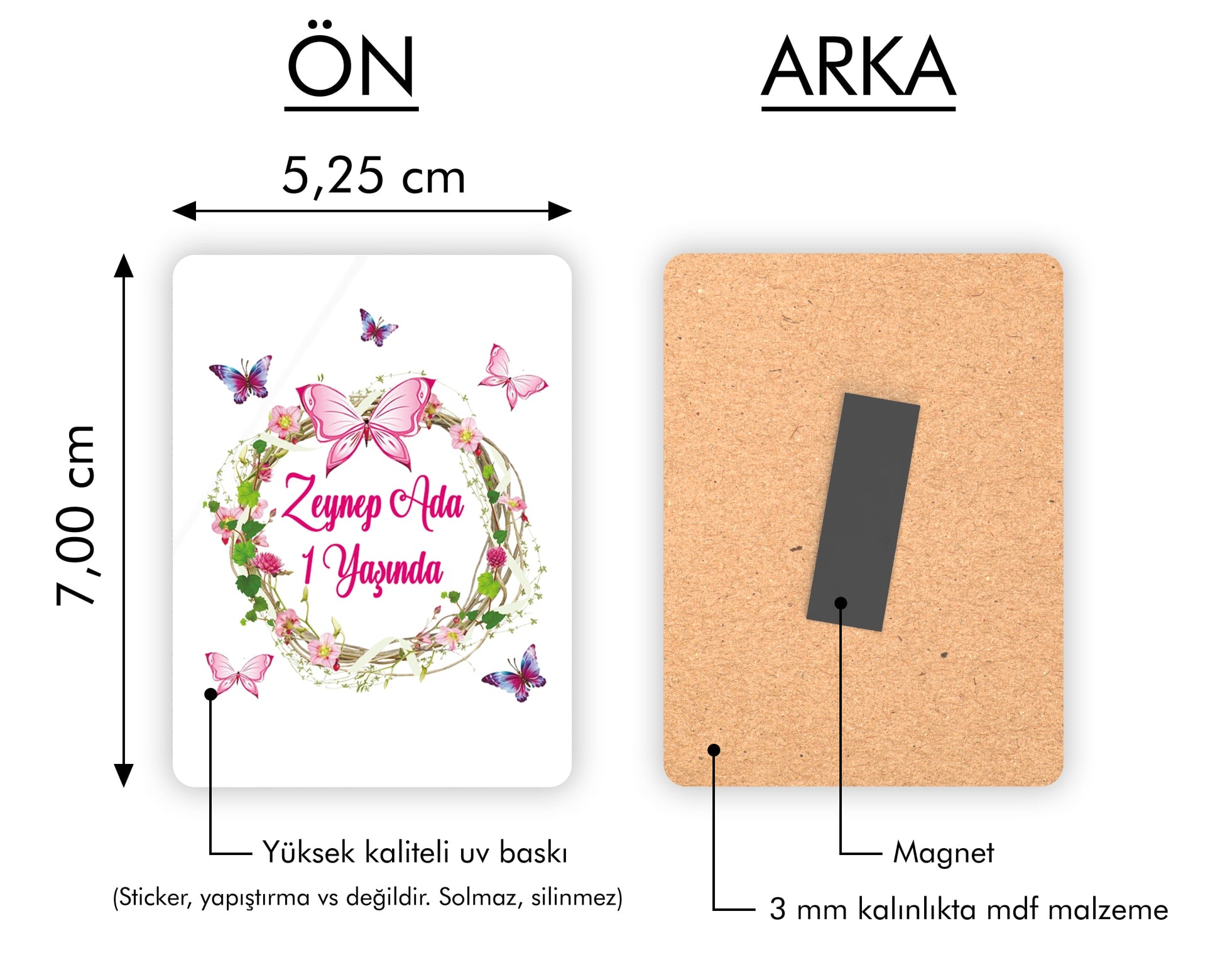 Kelebek Desenli Ahşap Magnet