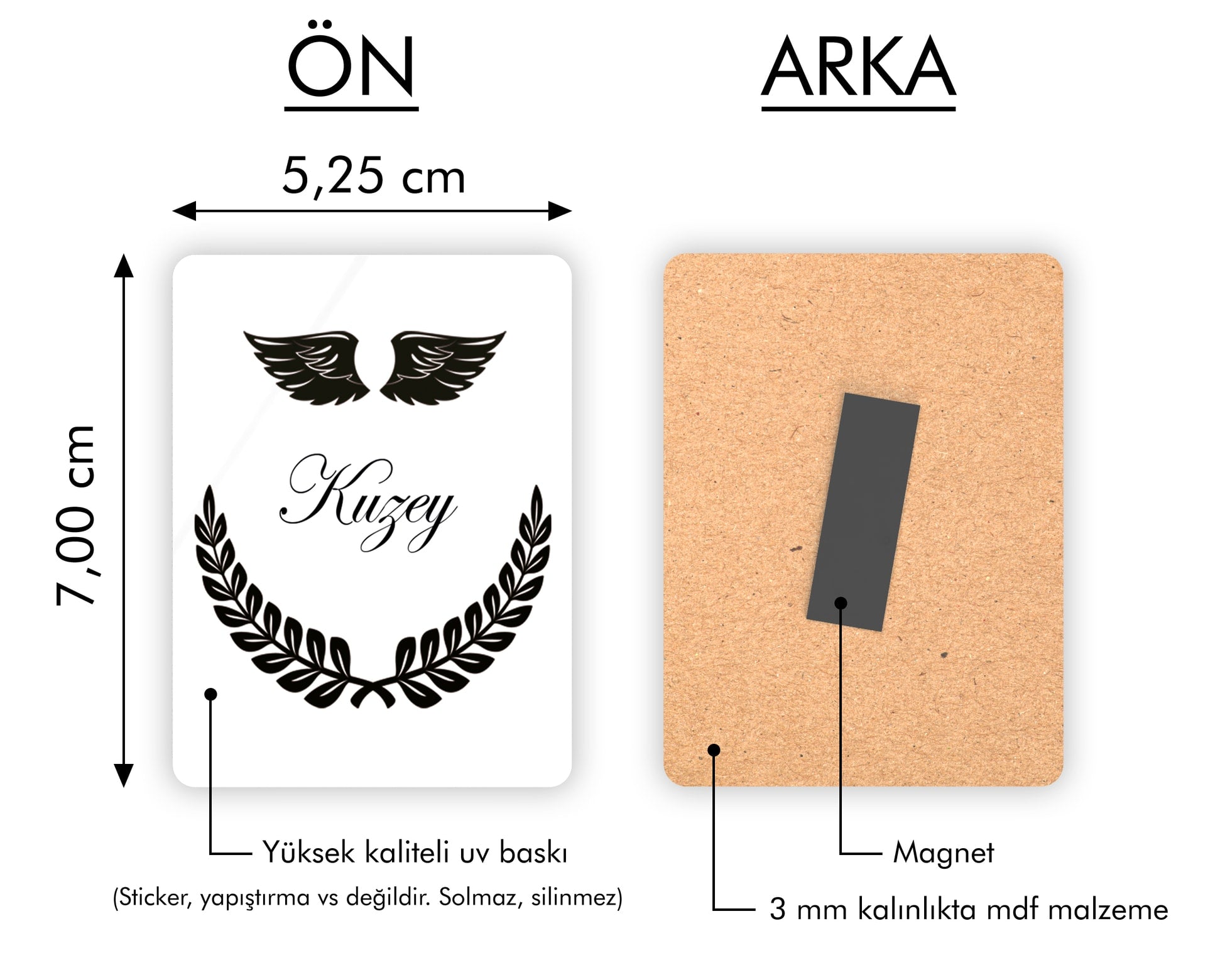 Siyah Melek Kanadı Desenli Ahşap Magnet