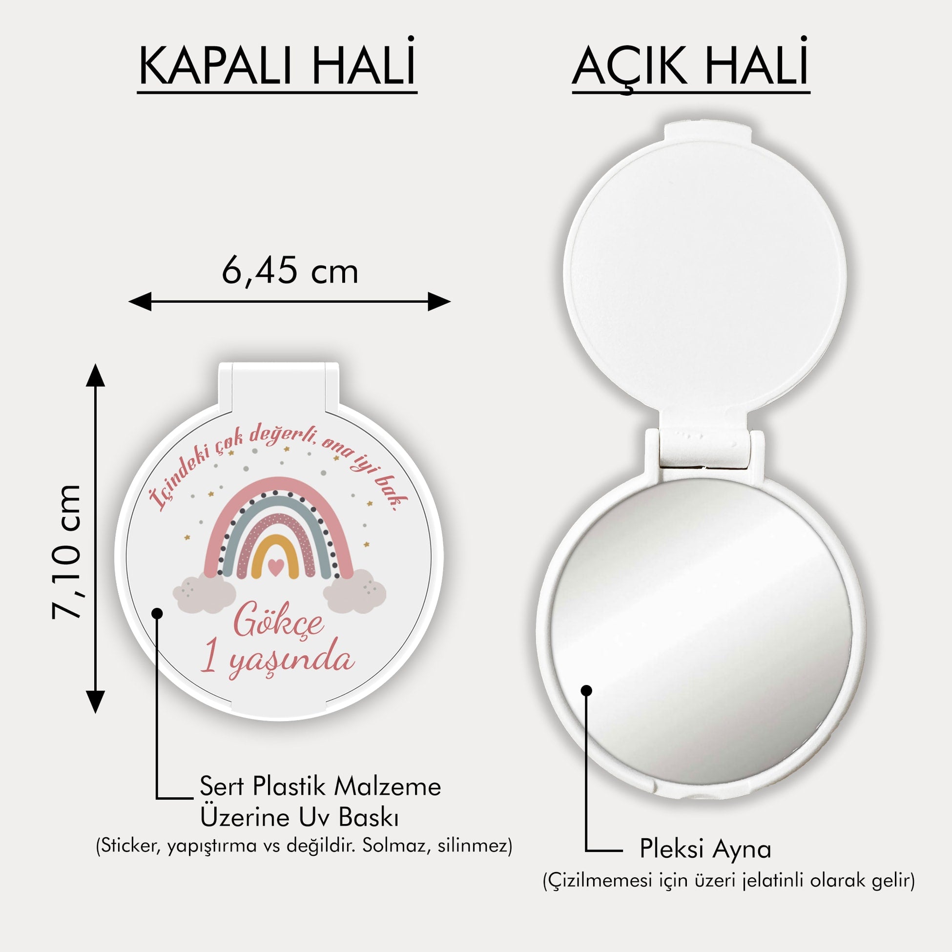 Gökkuşağı Desenli Yuvarlak Ayna