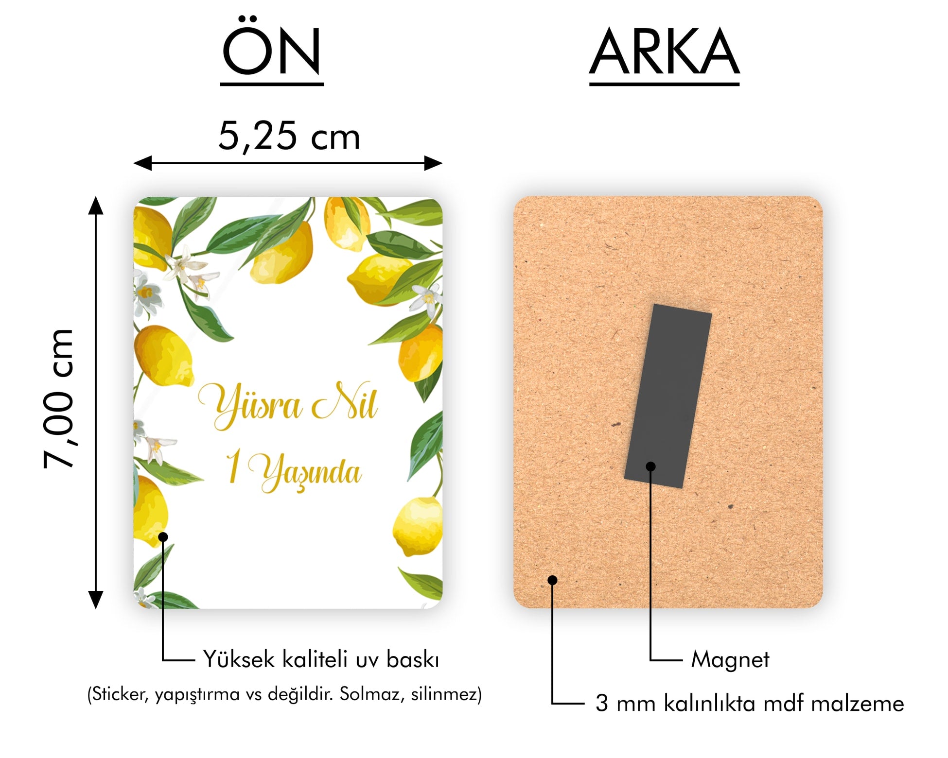 Limon Desenli Ahşap Magnet