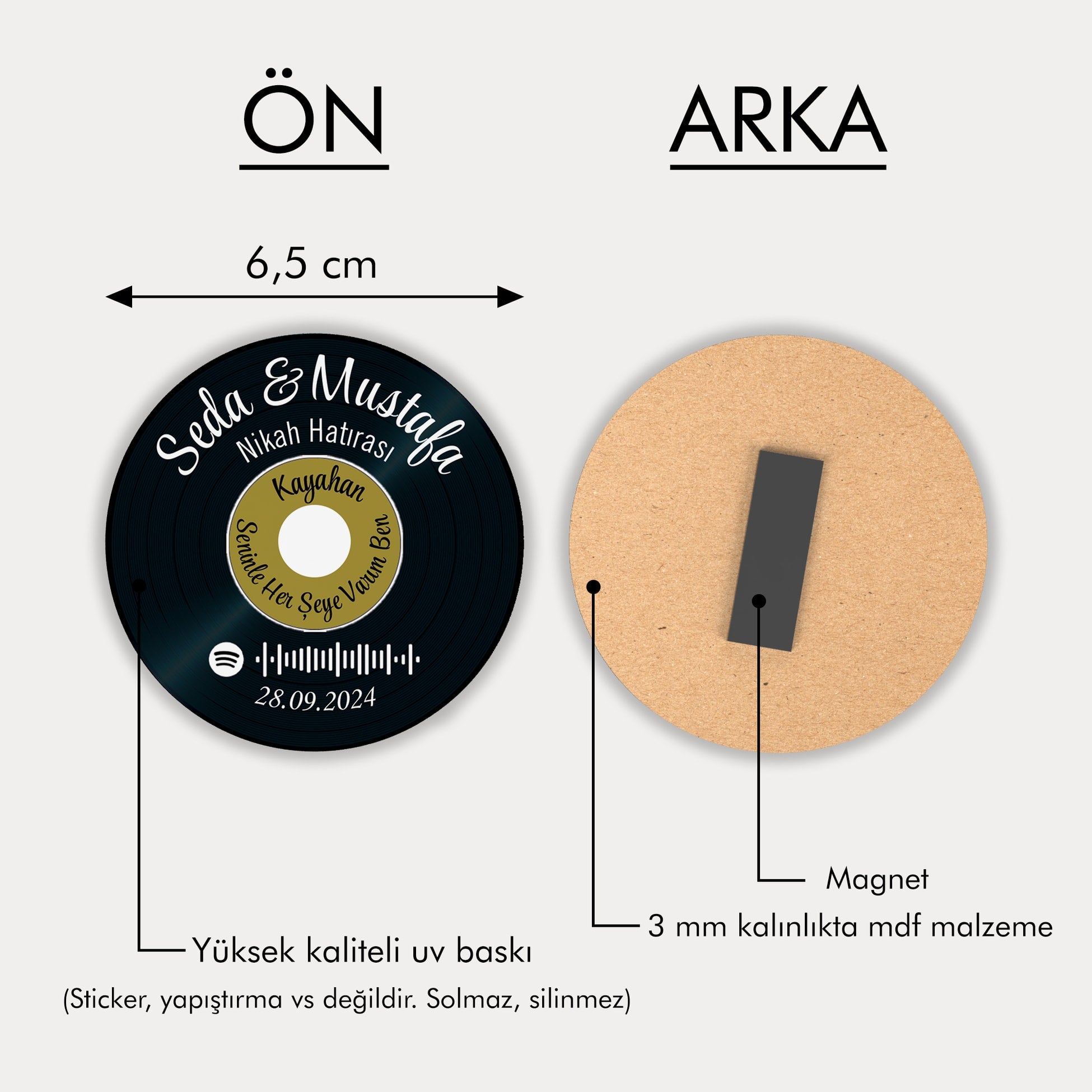 Plak Temalı Yuvarlak Ahşap Magnet