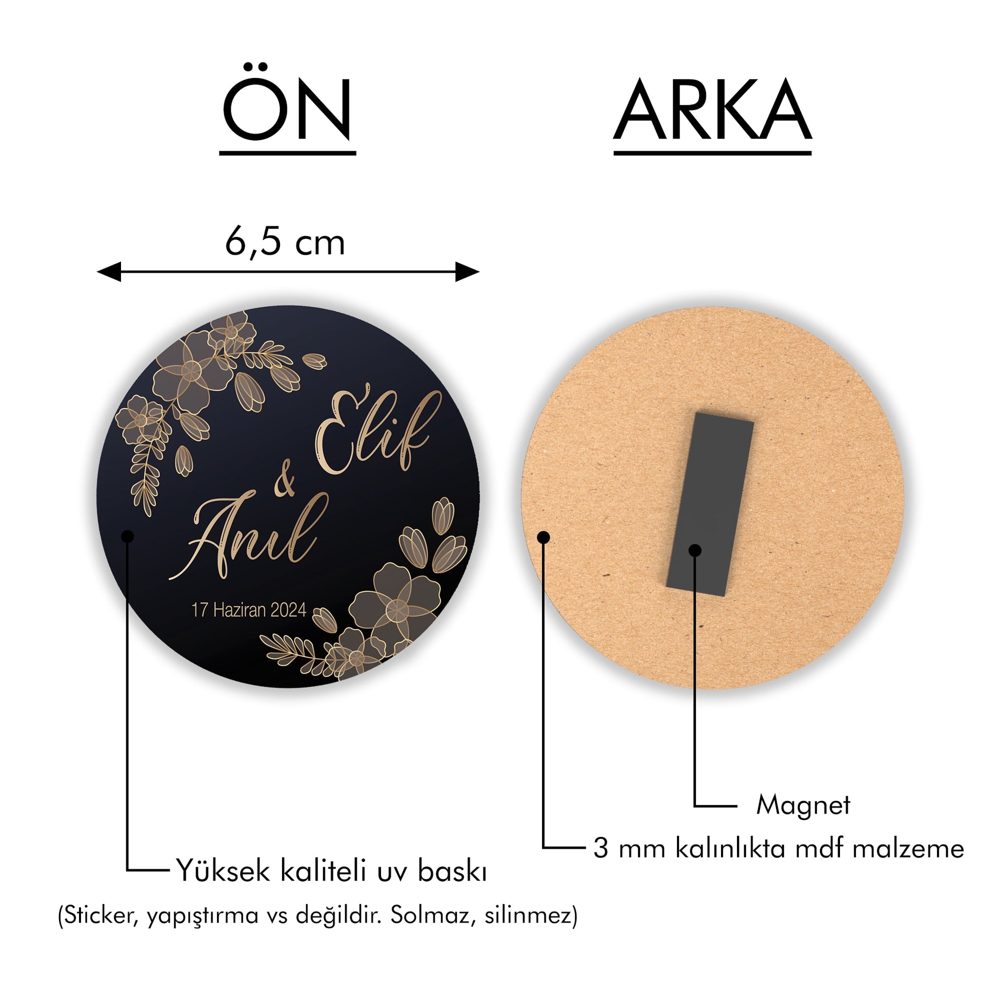 Düğün Gününüz İçin Şık ve Kalıcı Bir Hatıra – Kişiye Özel Yuvarlak Magnet