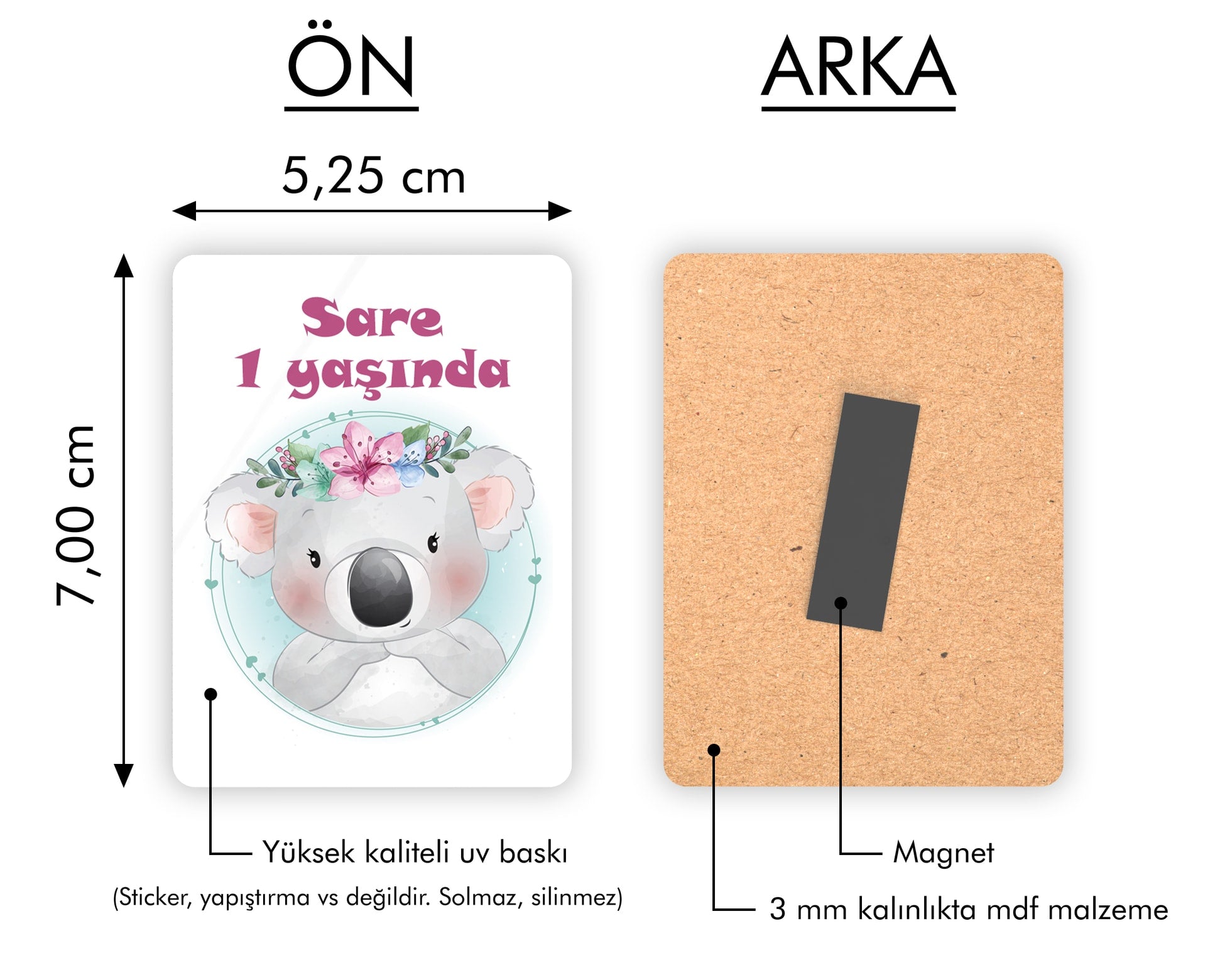 Koala Desenli Ahşap Magnet