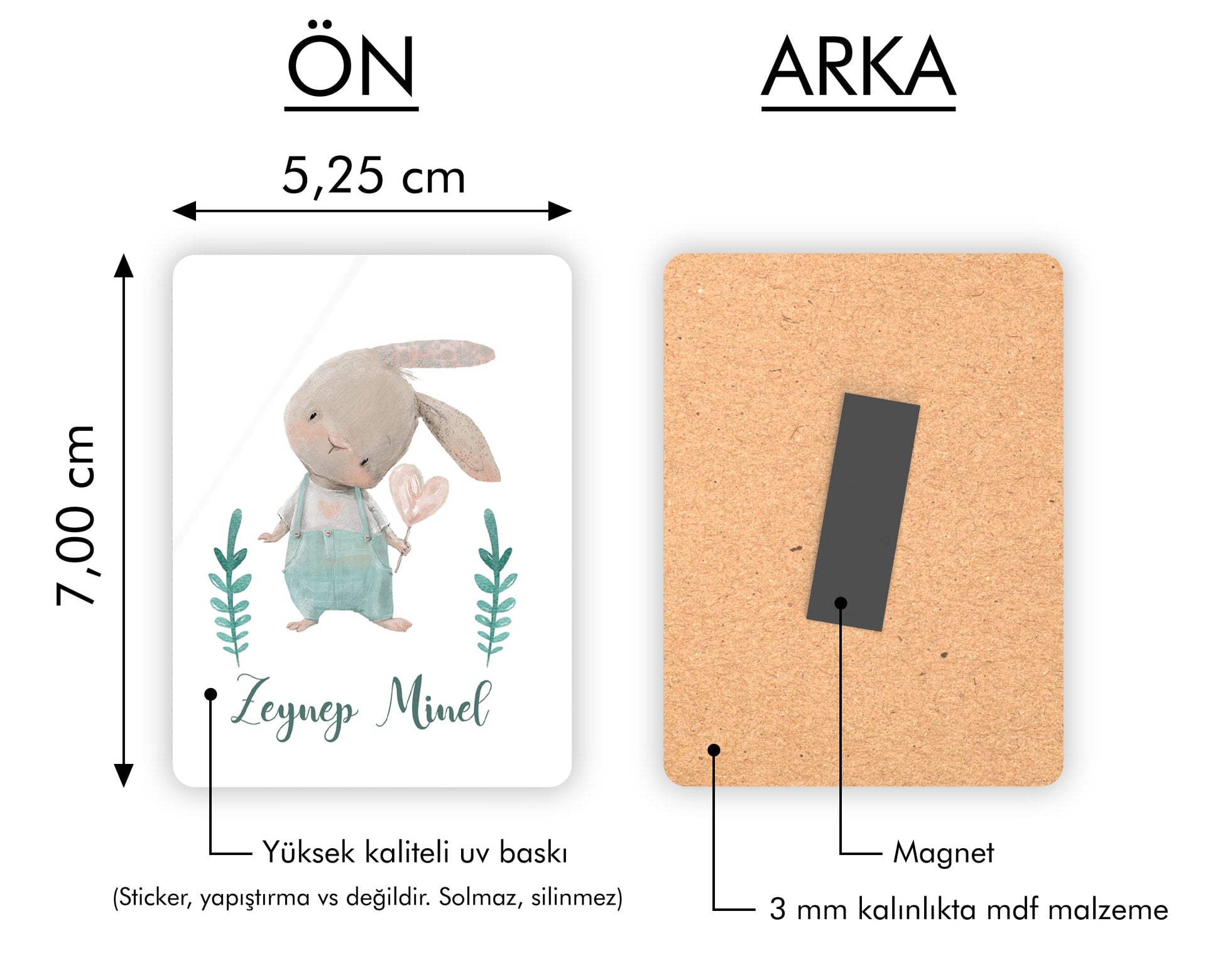 Tavşan Desenli Ahşap Magnet