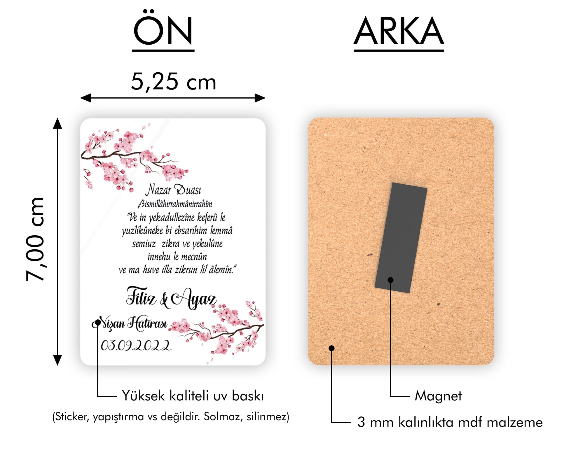 Pembe Çiçek Desenli Ahşap Magnet