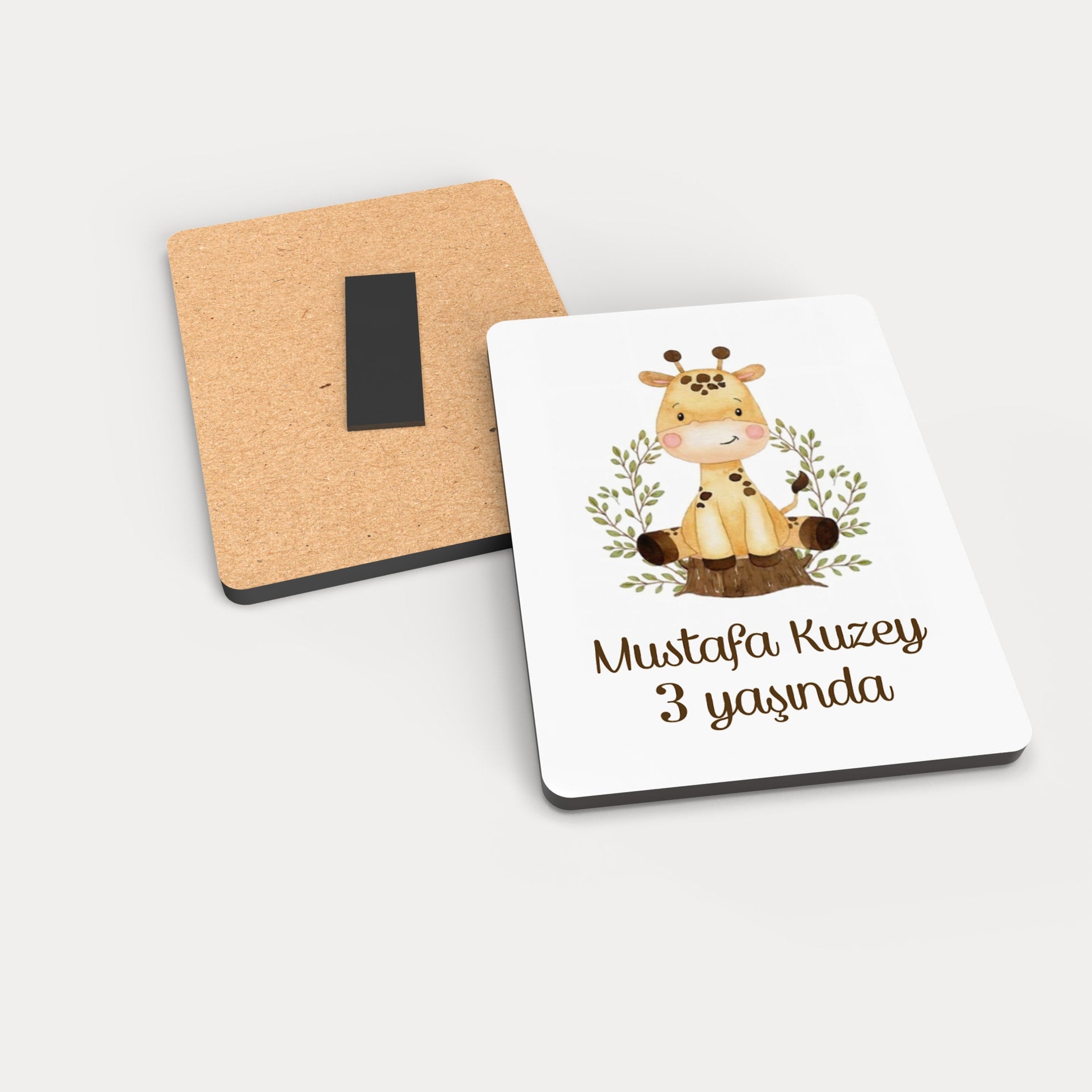 Zürafa Desenli Ahşap Magnet