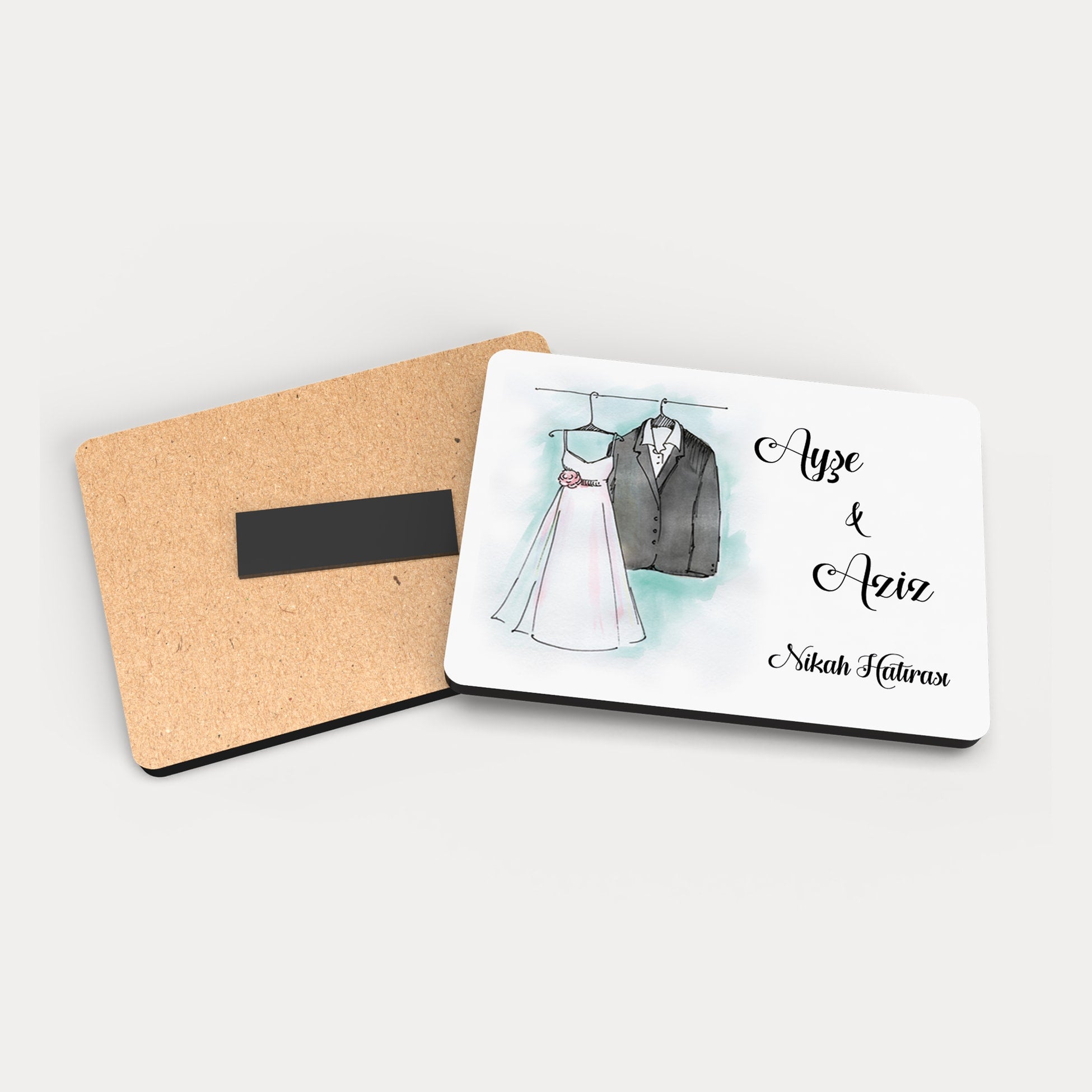 Gelinlik Ve Damatlık Desenli Ahşap Magnet