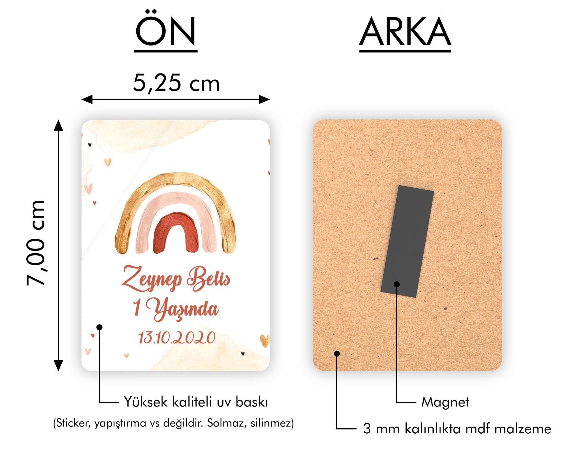 Gold Gökkuşağı Desenli Ahşap Magnet