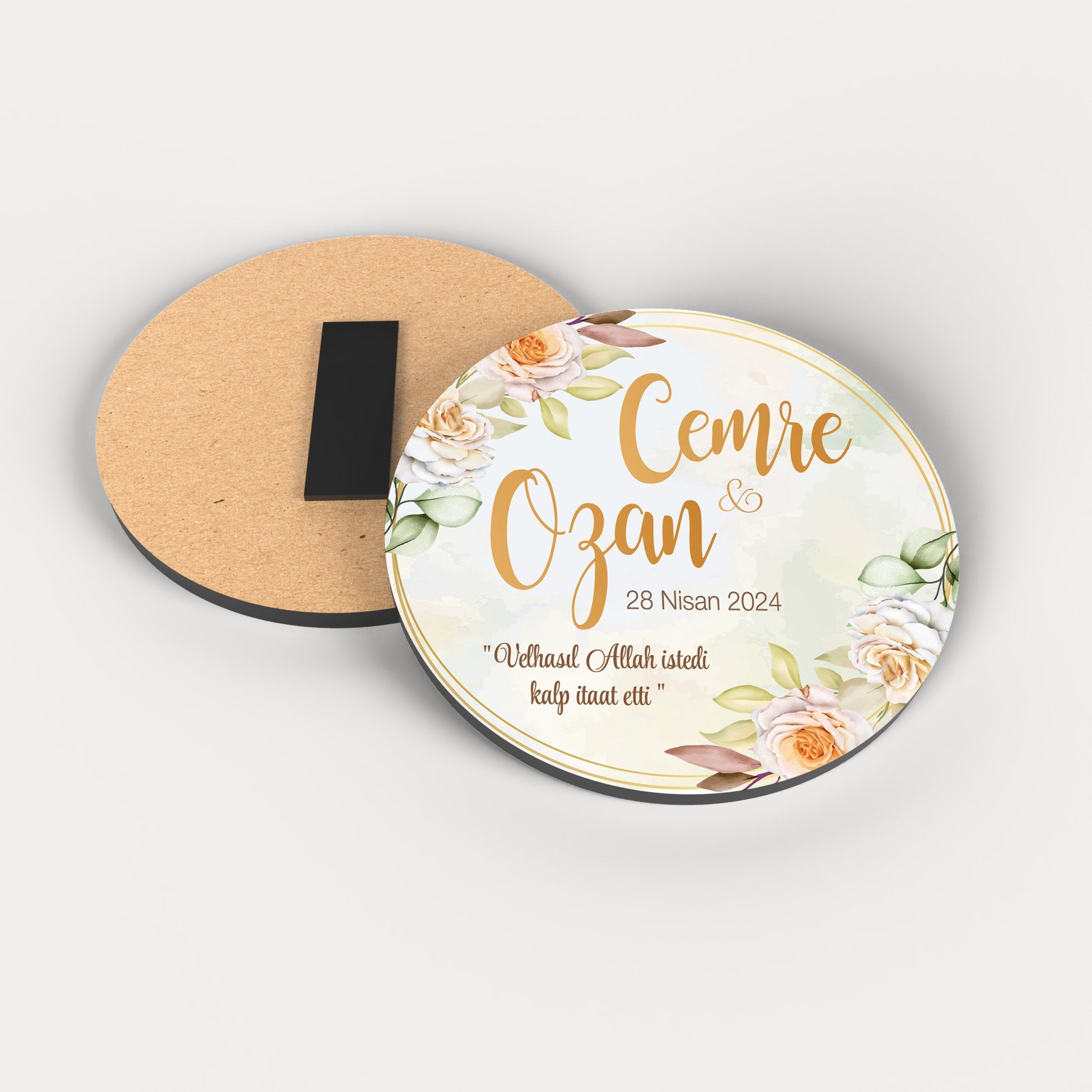 Renkli Çiçek Desenli Yuvarlak Ahşap Magnet