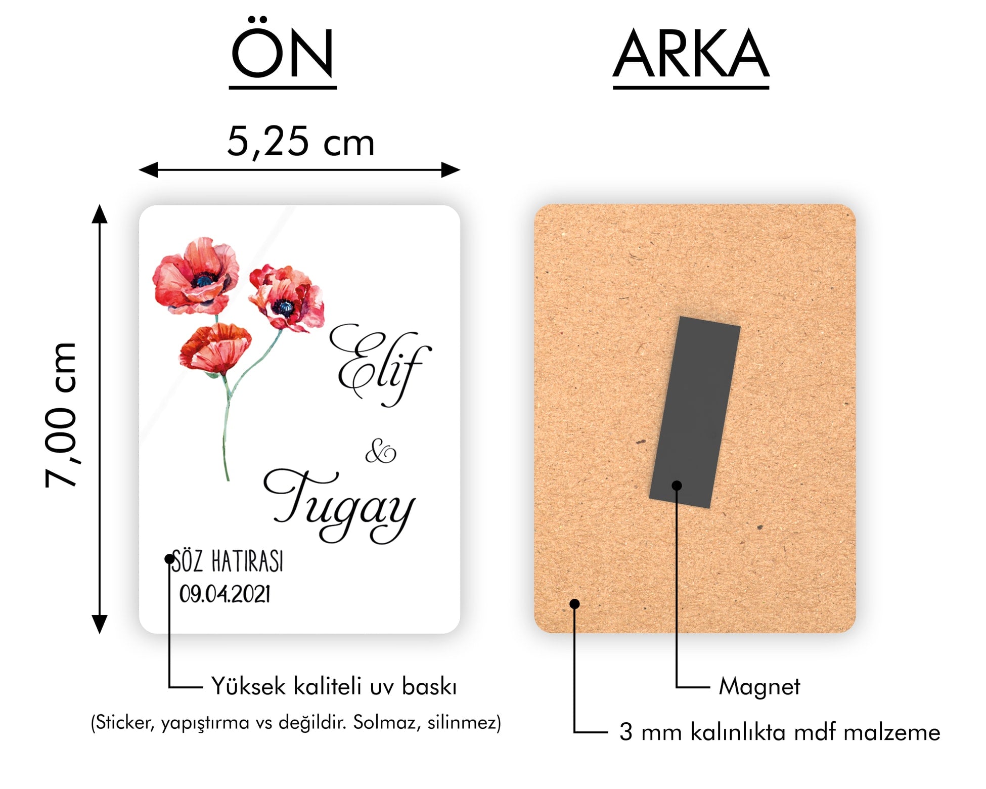 Gelincik Desenli Ahşap Magnet