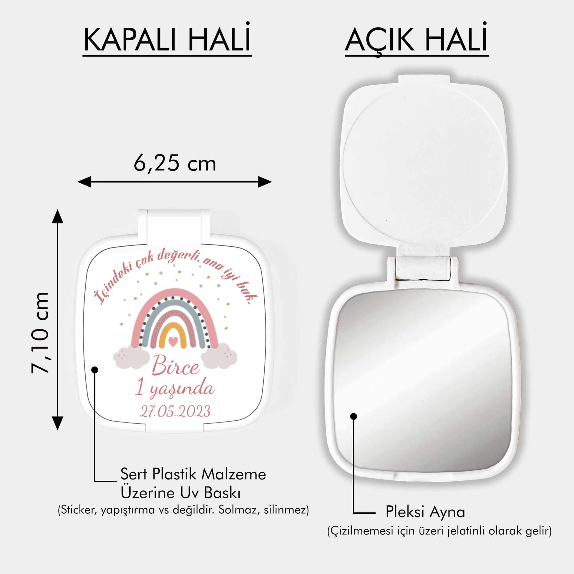 Gökkuşağı Desenli Kare Ayna