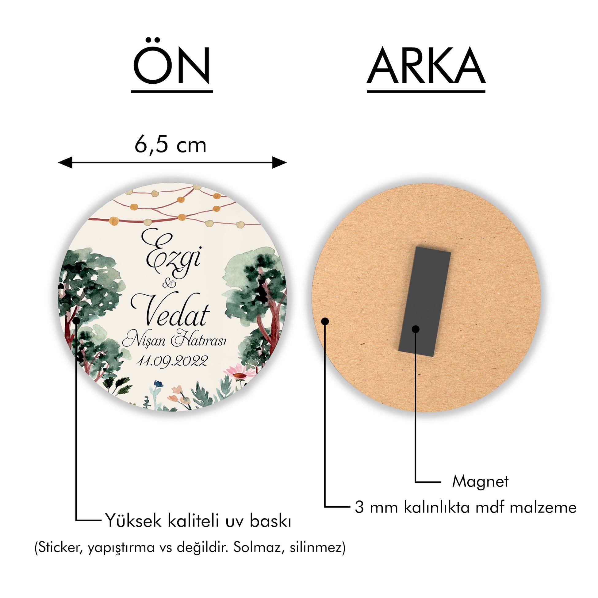 Ağaç Desenli Yuvarlak Ahşap Magnet