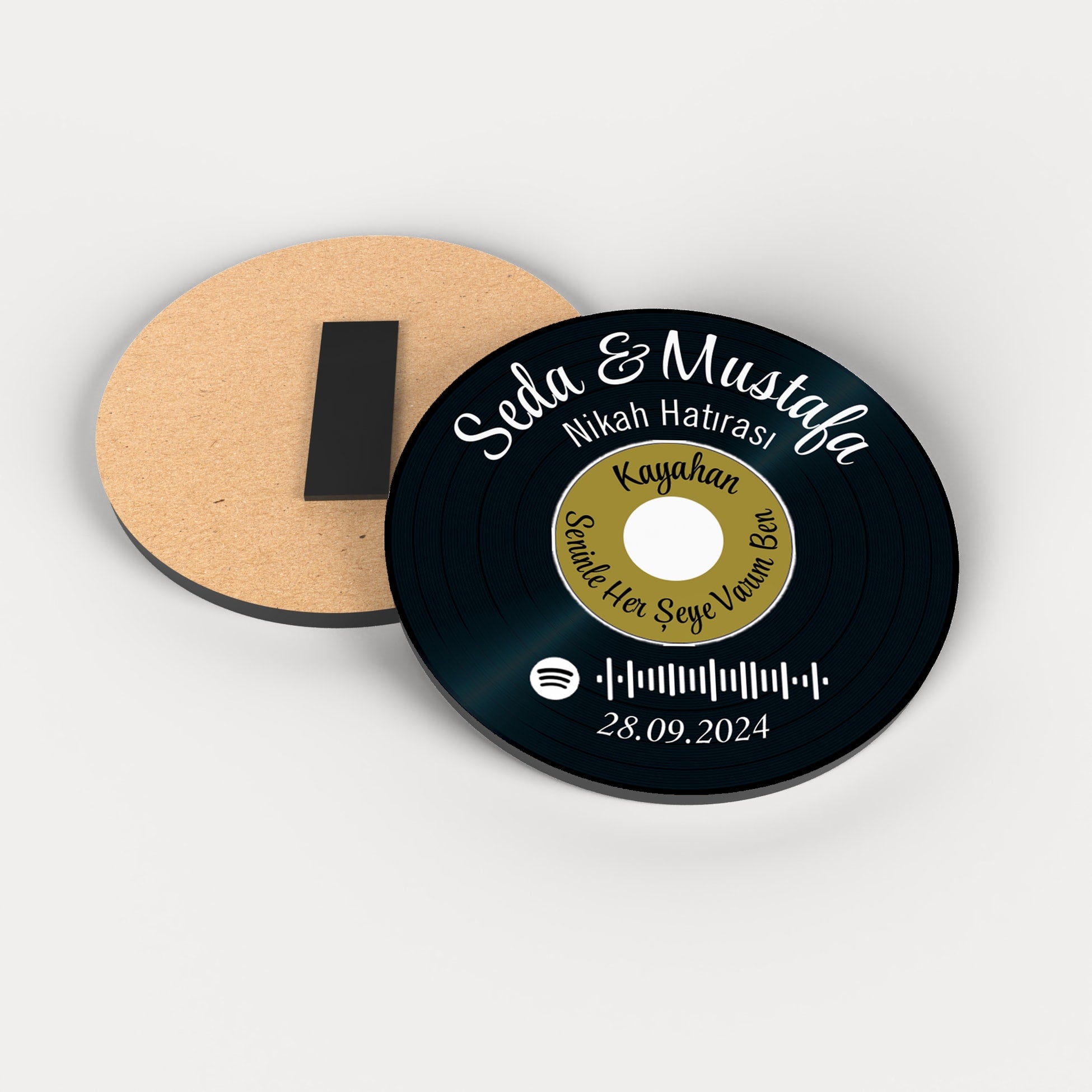 Plak Temalı Yuvarlak Ahşap Magnet