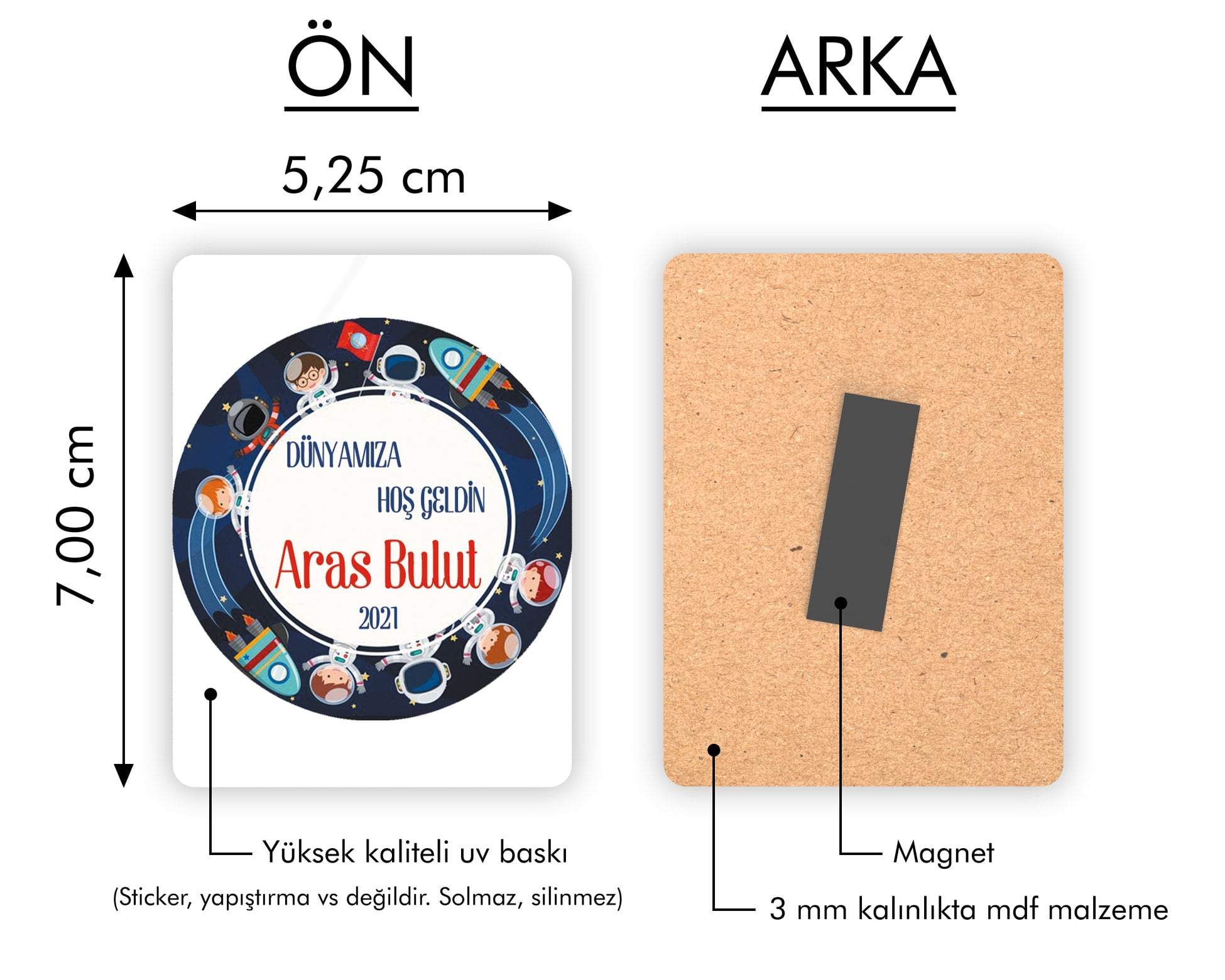 Uzay Temalı Ahşap Magnet
