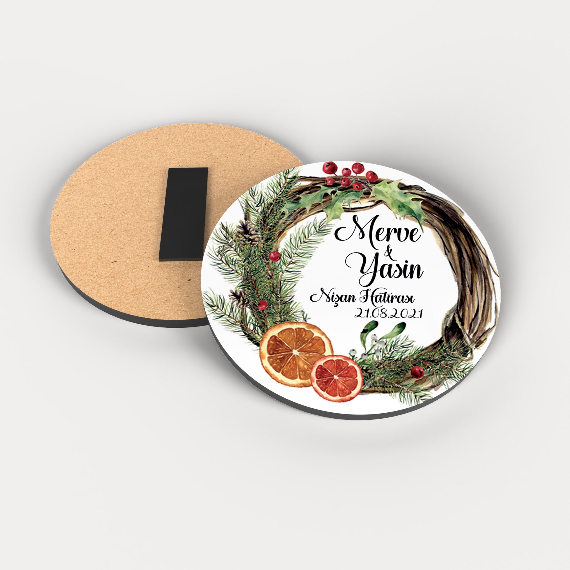 Portakal Temalı Yuvarlak Ahşap Magnet