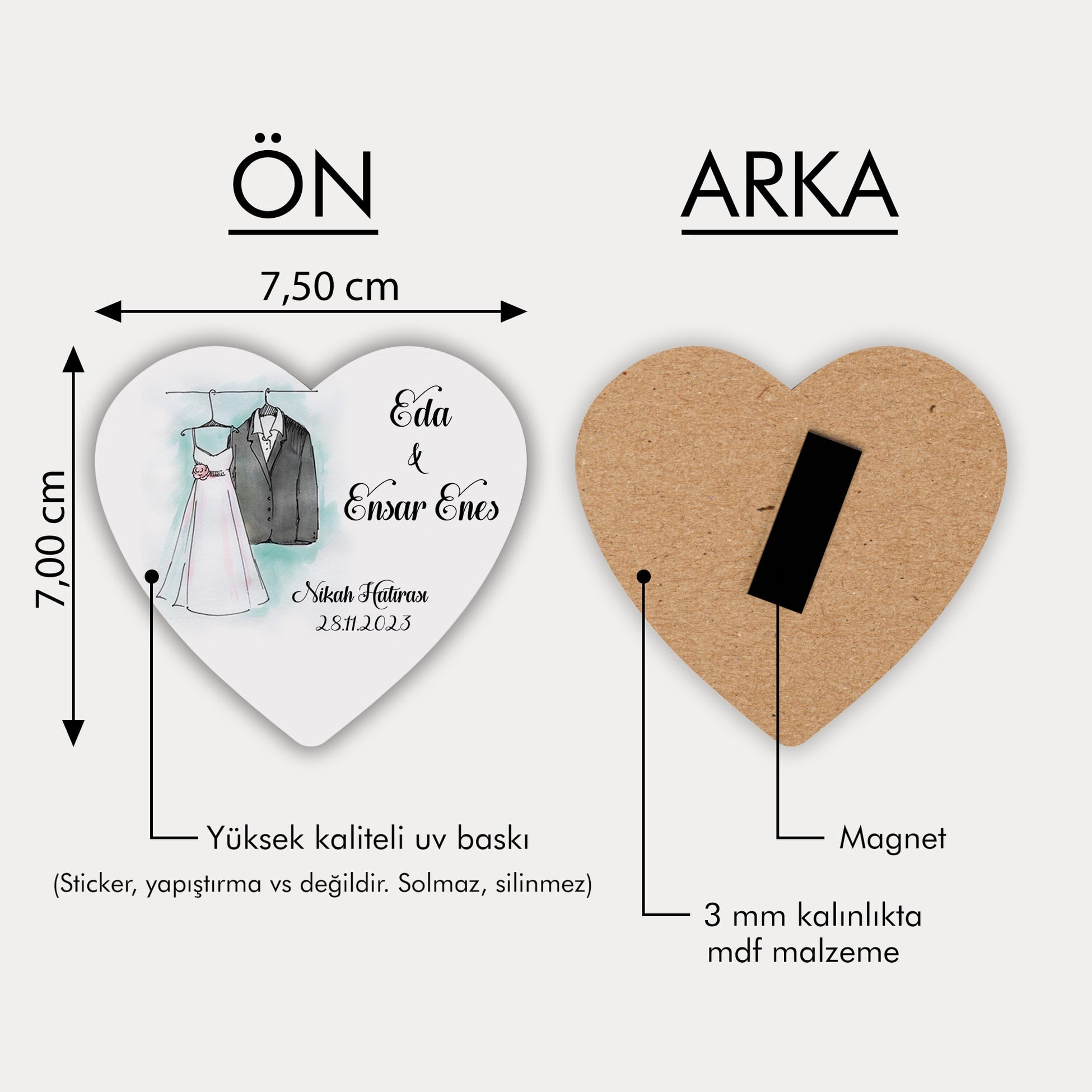 Gelinlik Ve Damatlık Desenli Ahşap Magnet