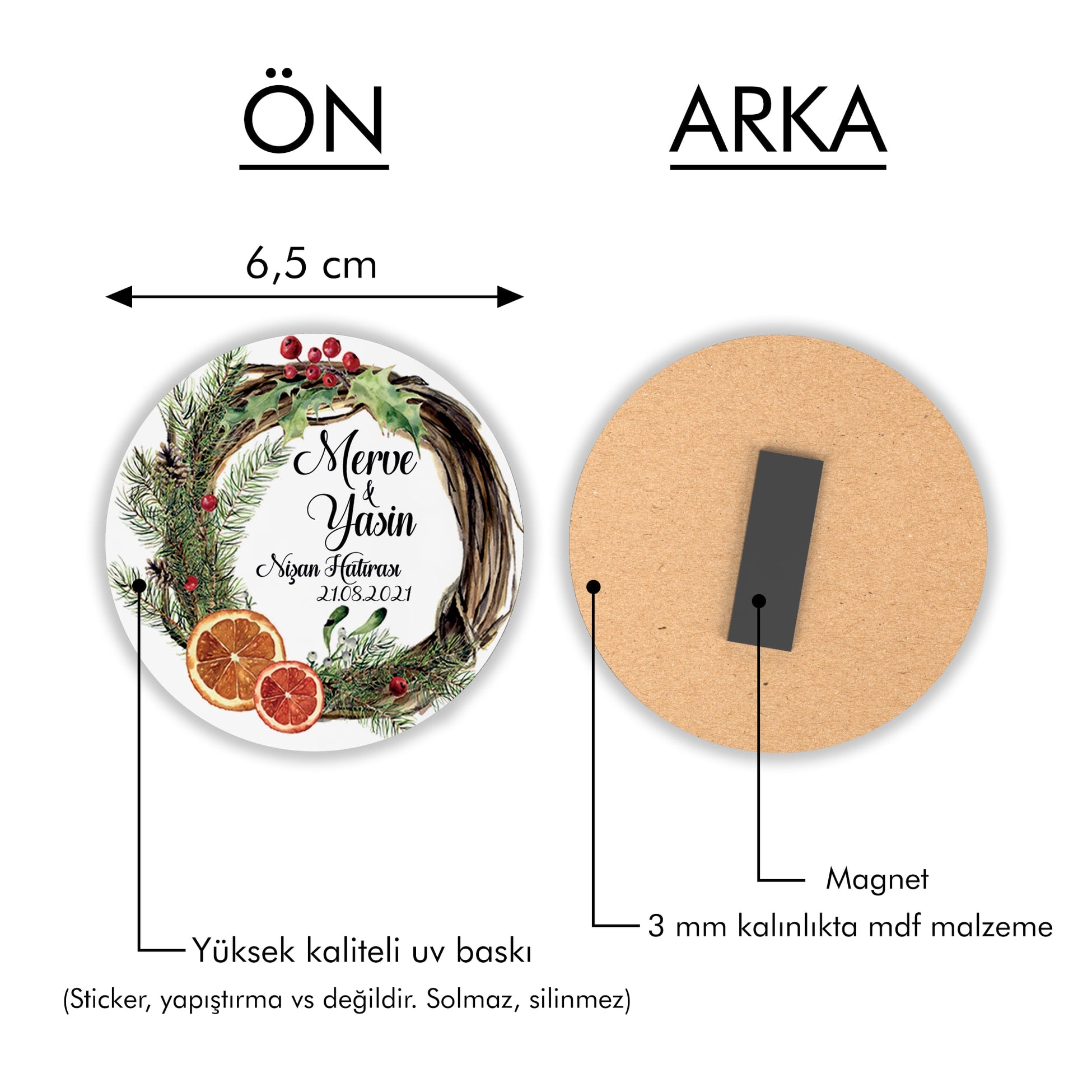 Portakal Temalı Yuvarlak Ahşap Magnet