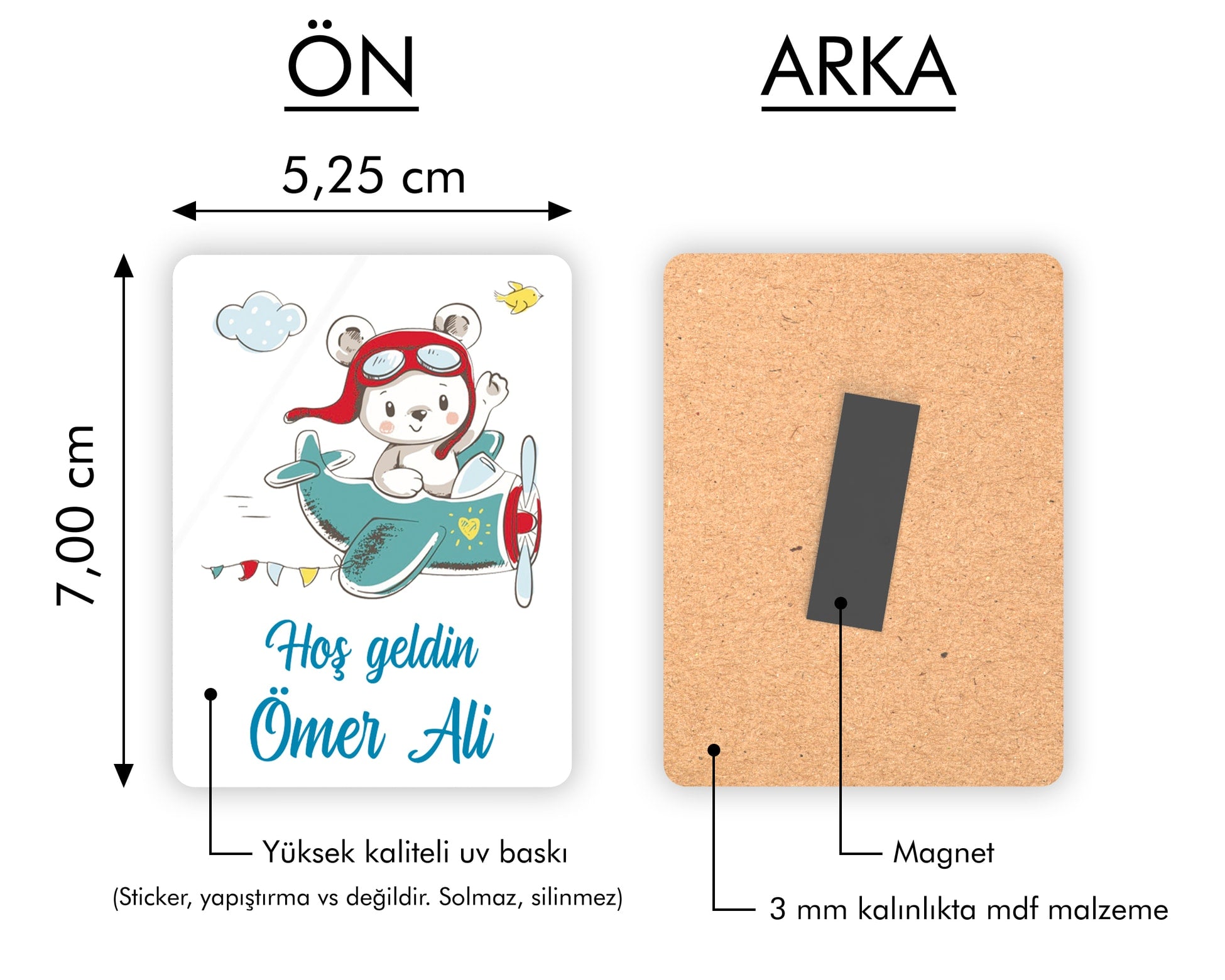 Uçakta Ayıcık Desenli Ahşap Magnet