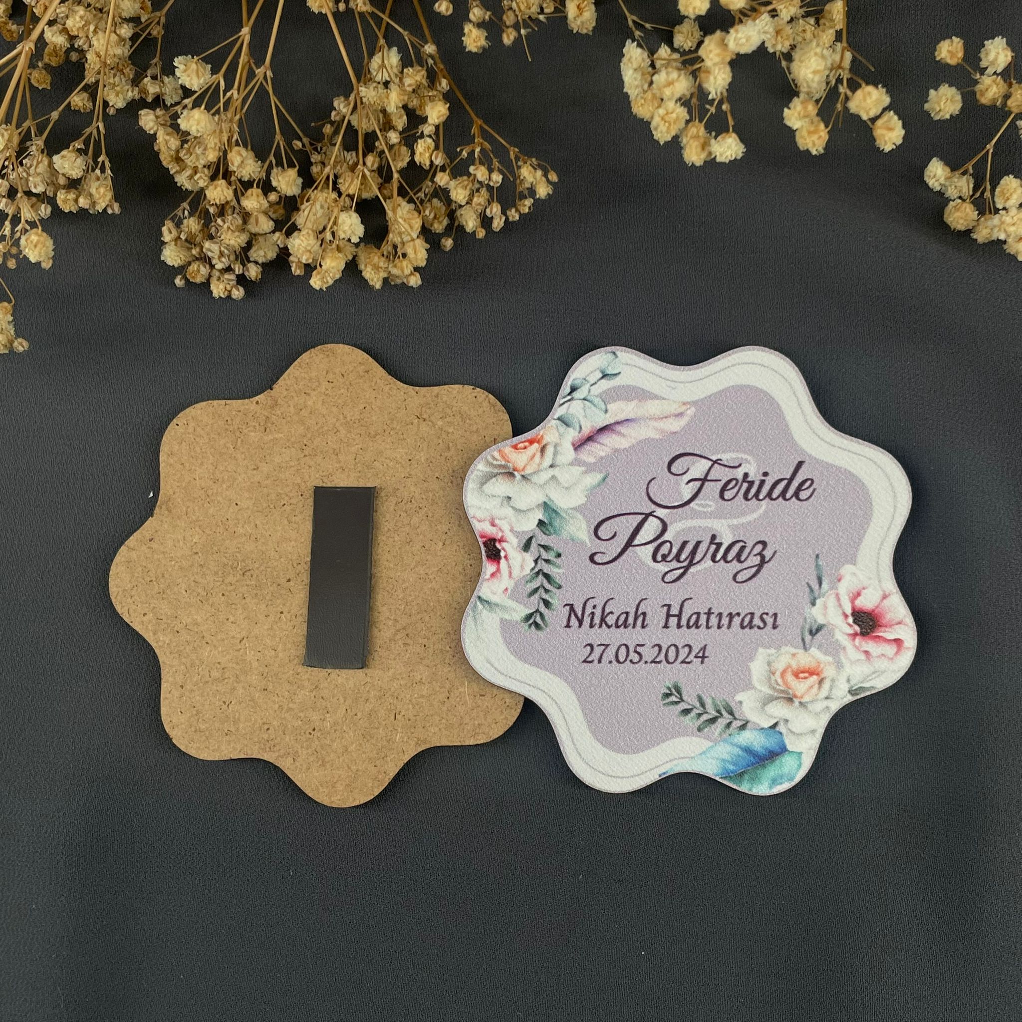 Çiçek Desenli Papatya Kesim Ahşap Magnet