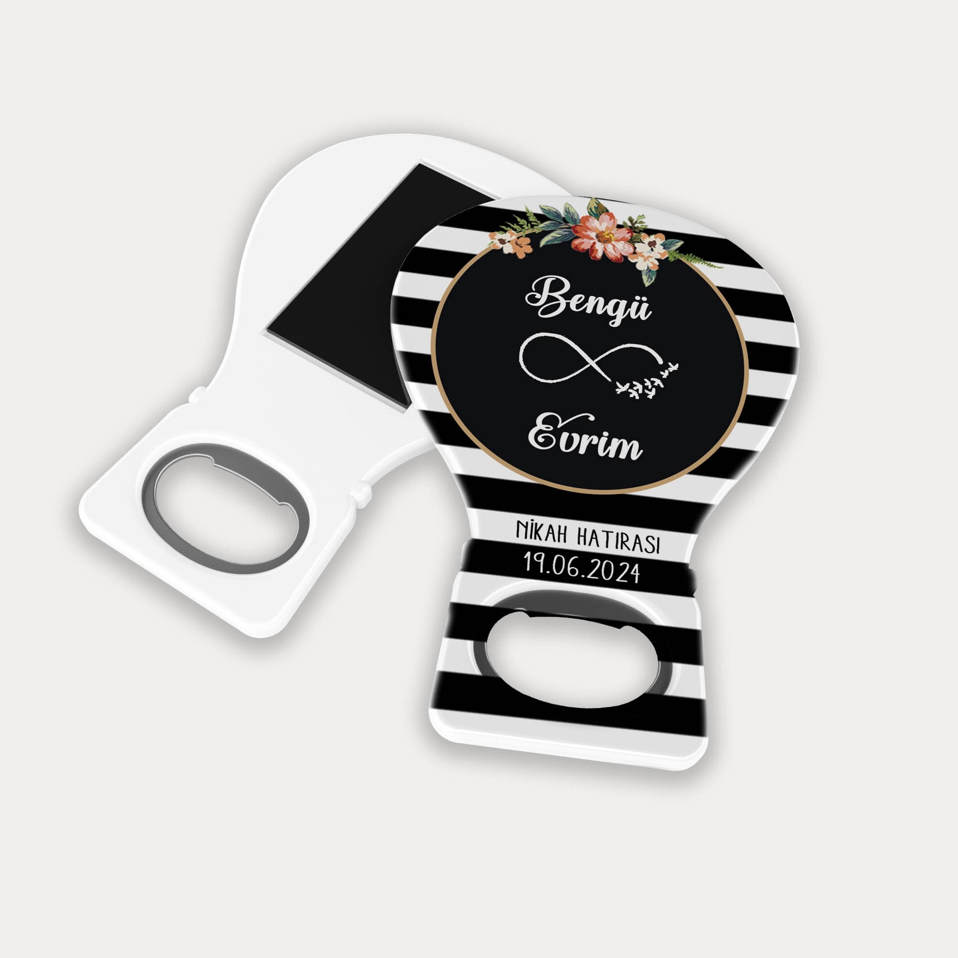 Siyah Beyaz Çiçek Desenli Balon Açacak Magnet