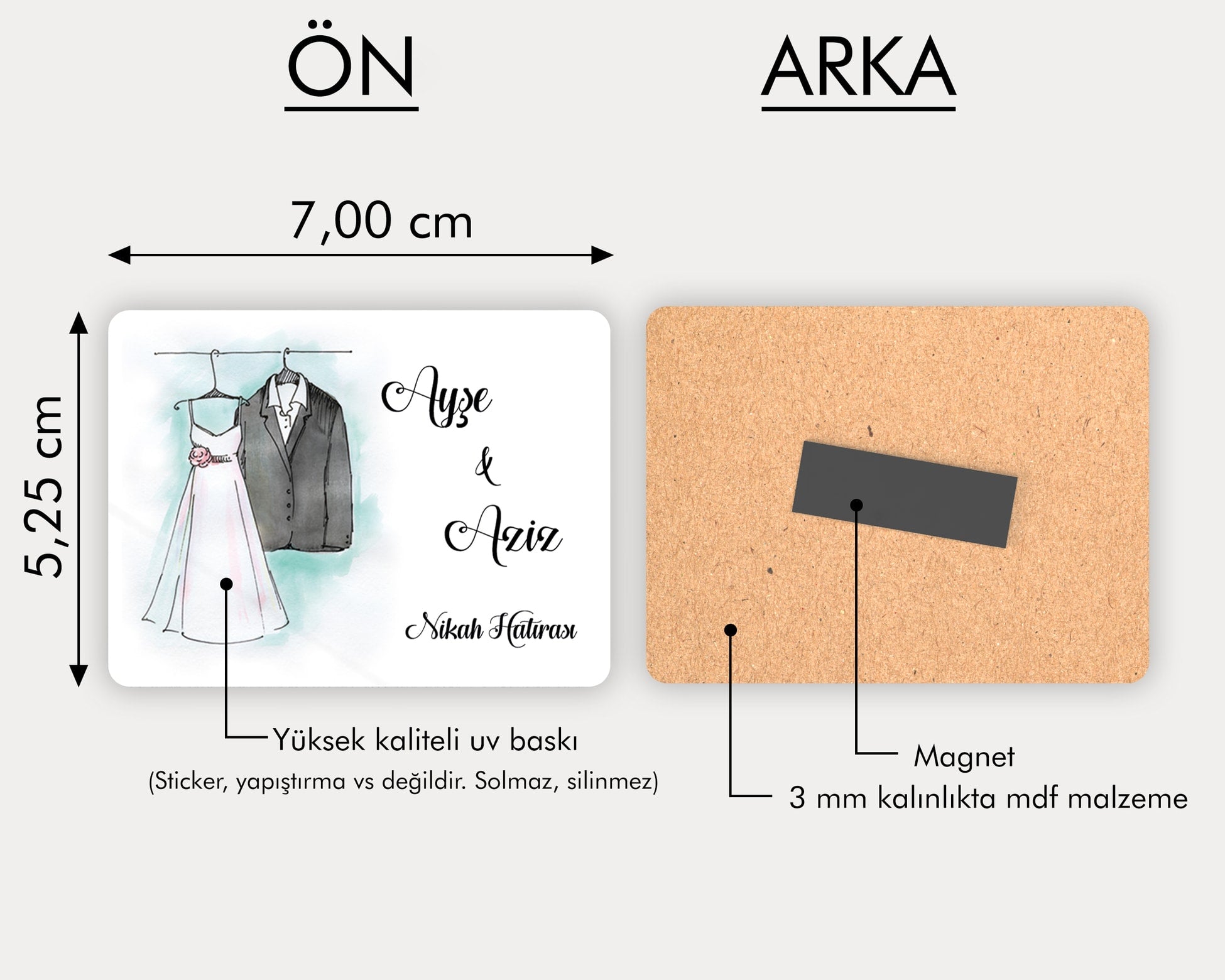 Gelinlik Ve Damatlık Desenli Ahşap Magnet