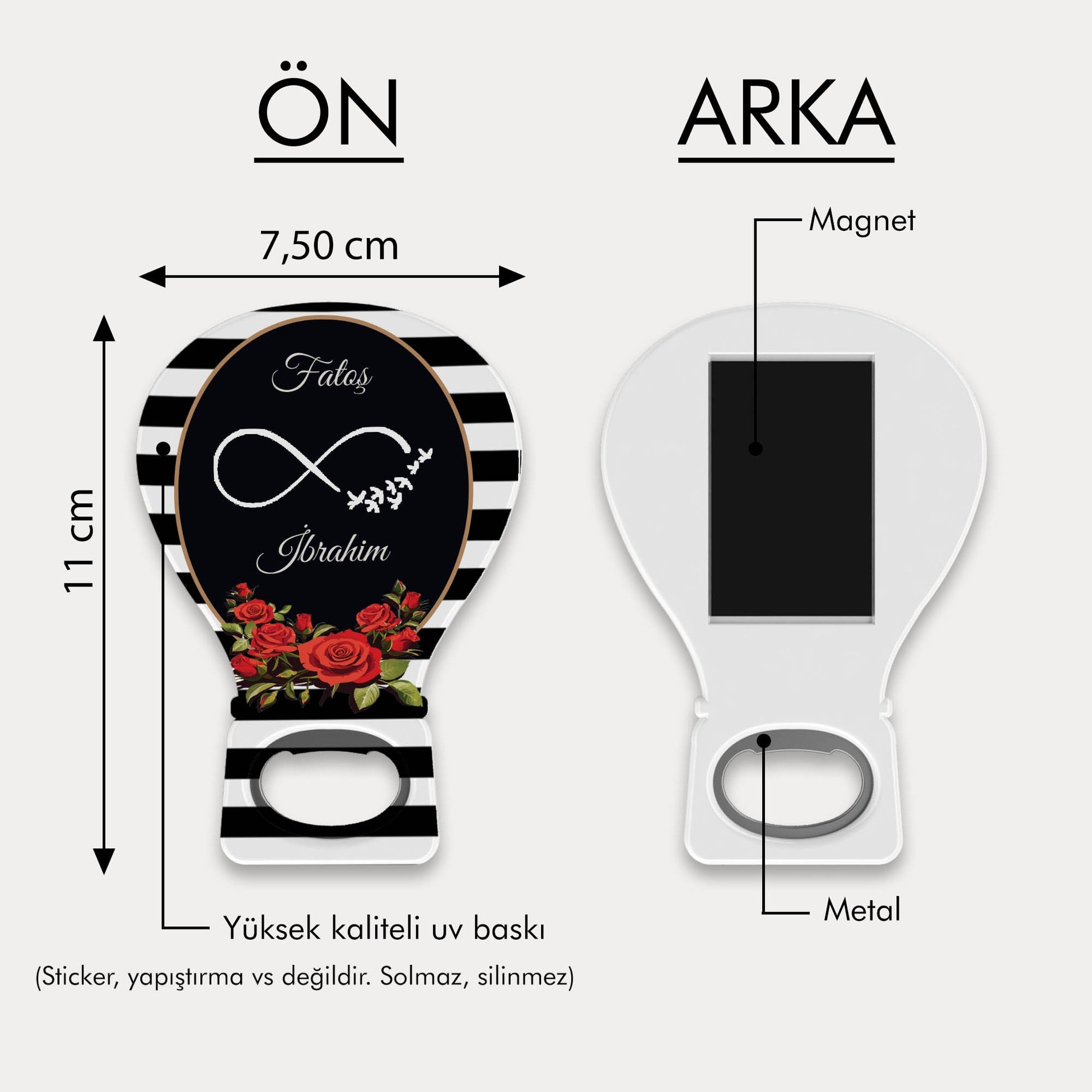 Siyah Beyaz Kırmızı Çiçek Desenli Balon Açacak Magnet