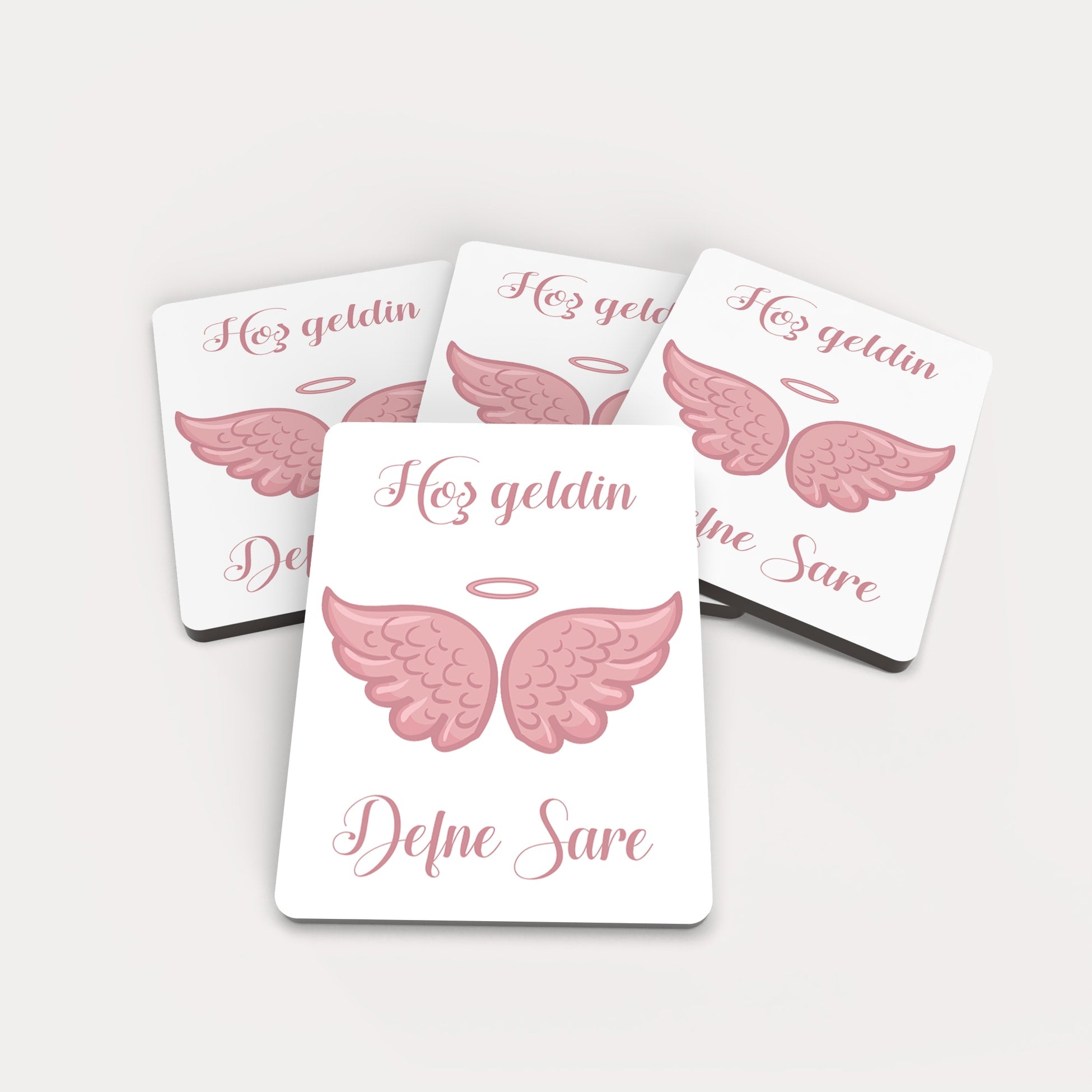 Pembe Melek Kanadı Desenli Ahşap Magnet