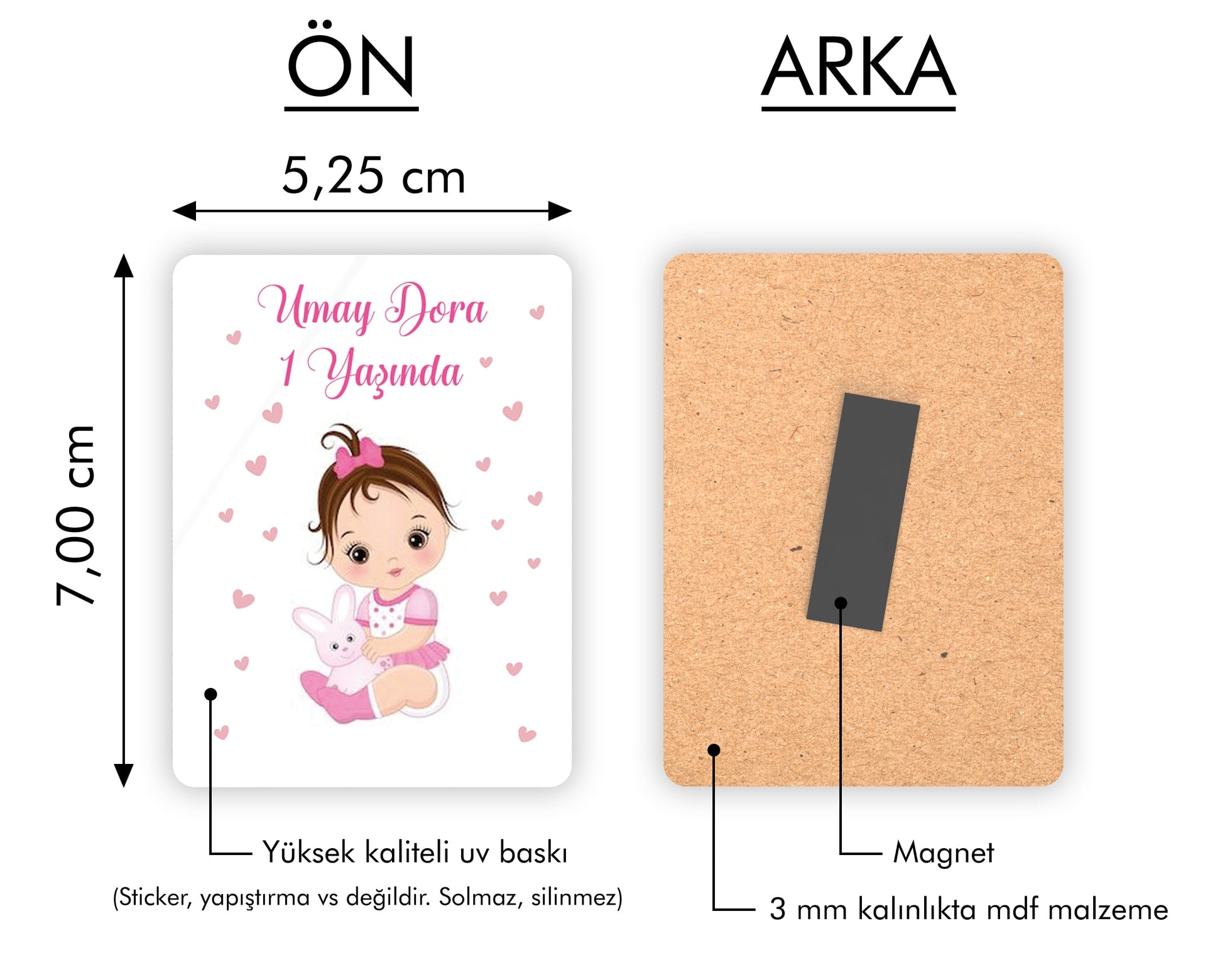 Pembe Elbiseli Kız Bebek Temalı Ahşap Magnet