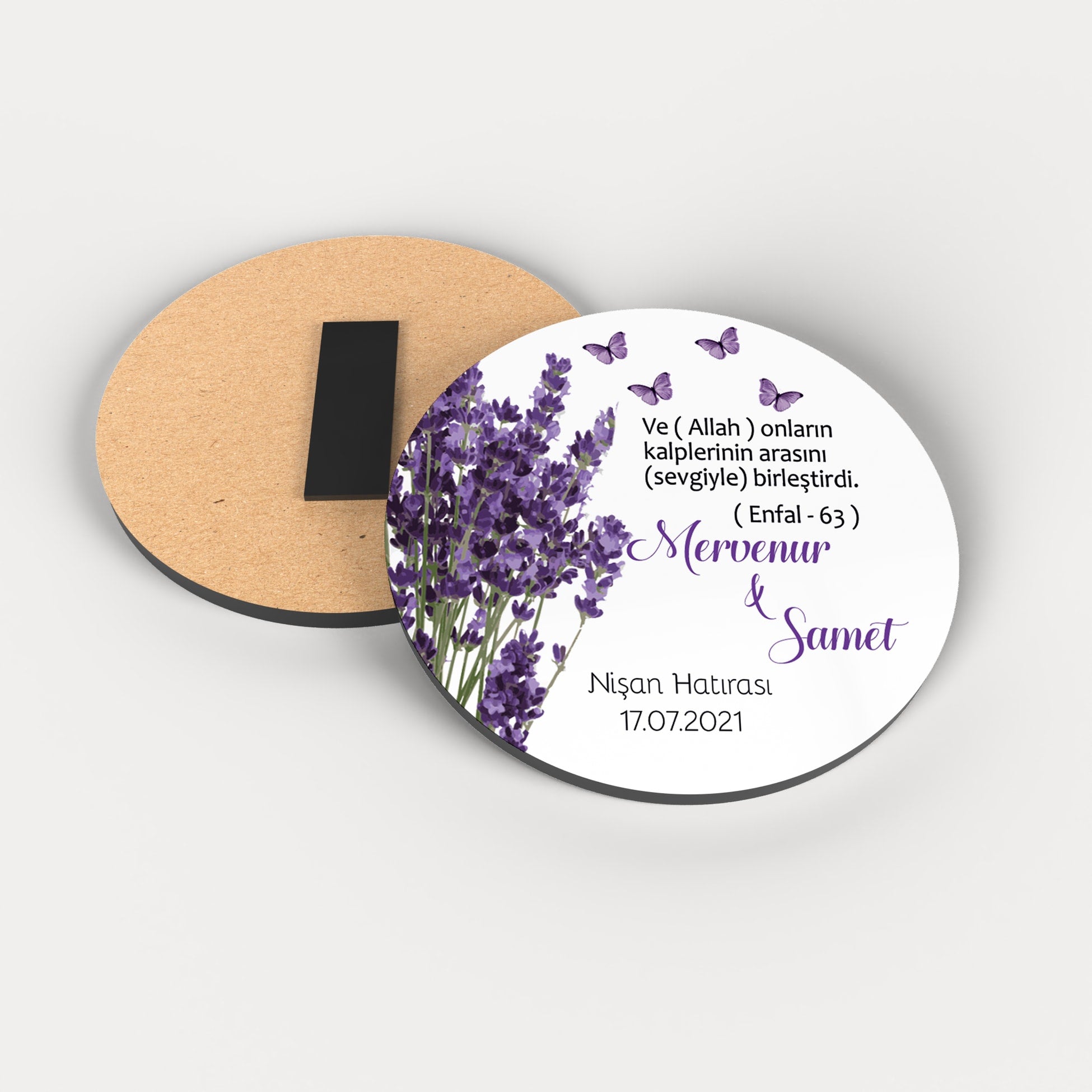 Lavanta Desenli Yuvarlak Ahşap Magnet