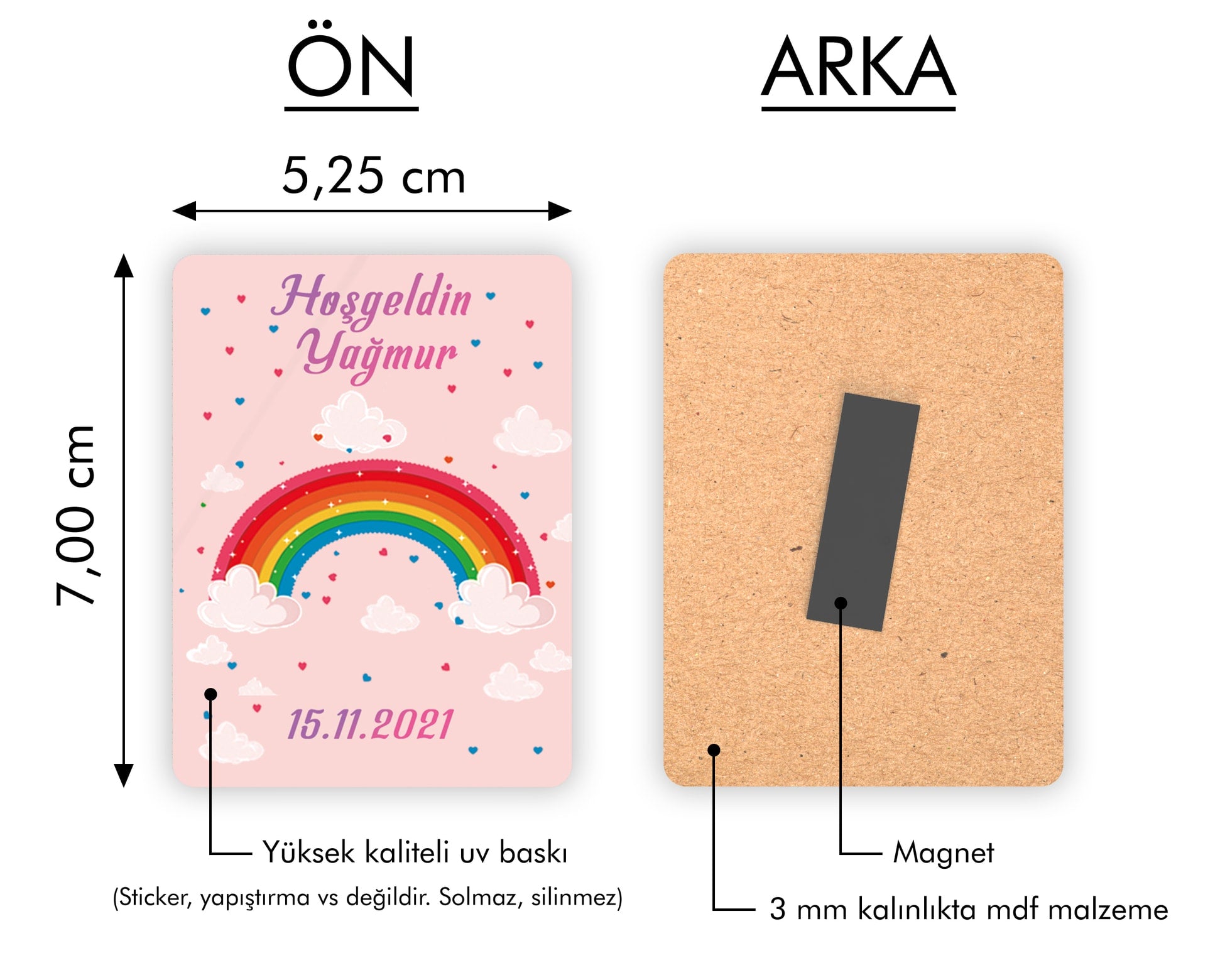 Gökkuşağı Desenli Ahşap Magnet