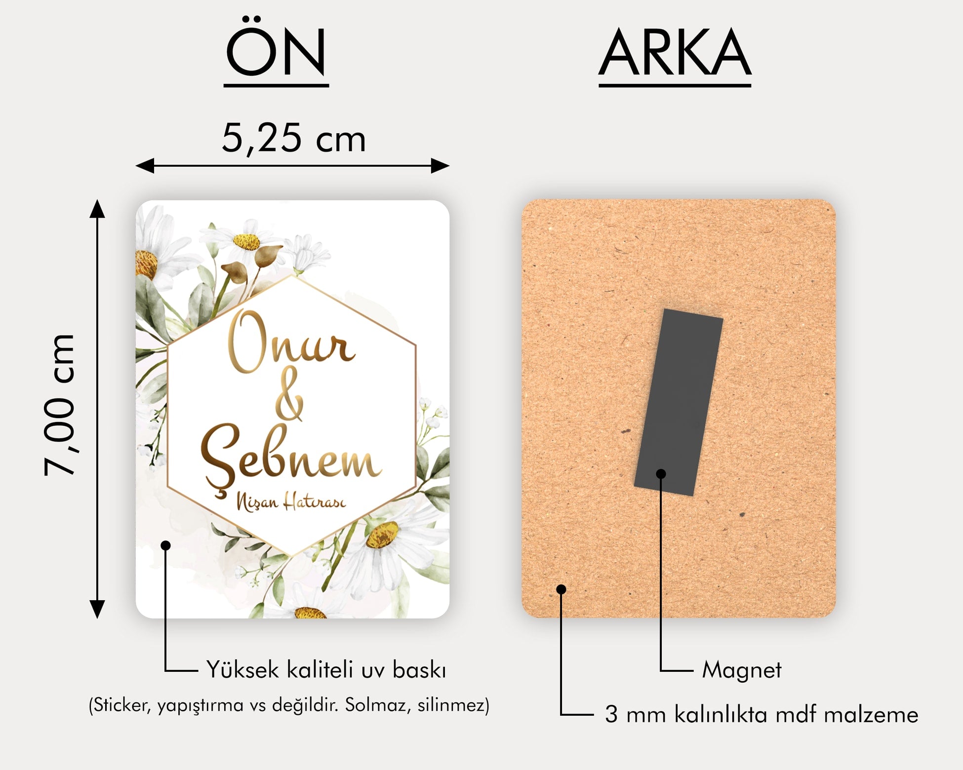 Papatya Desenli Ahşap Magnet