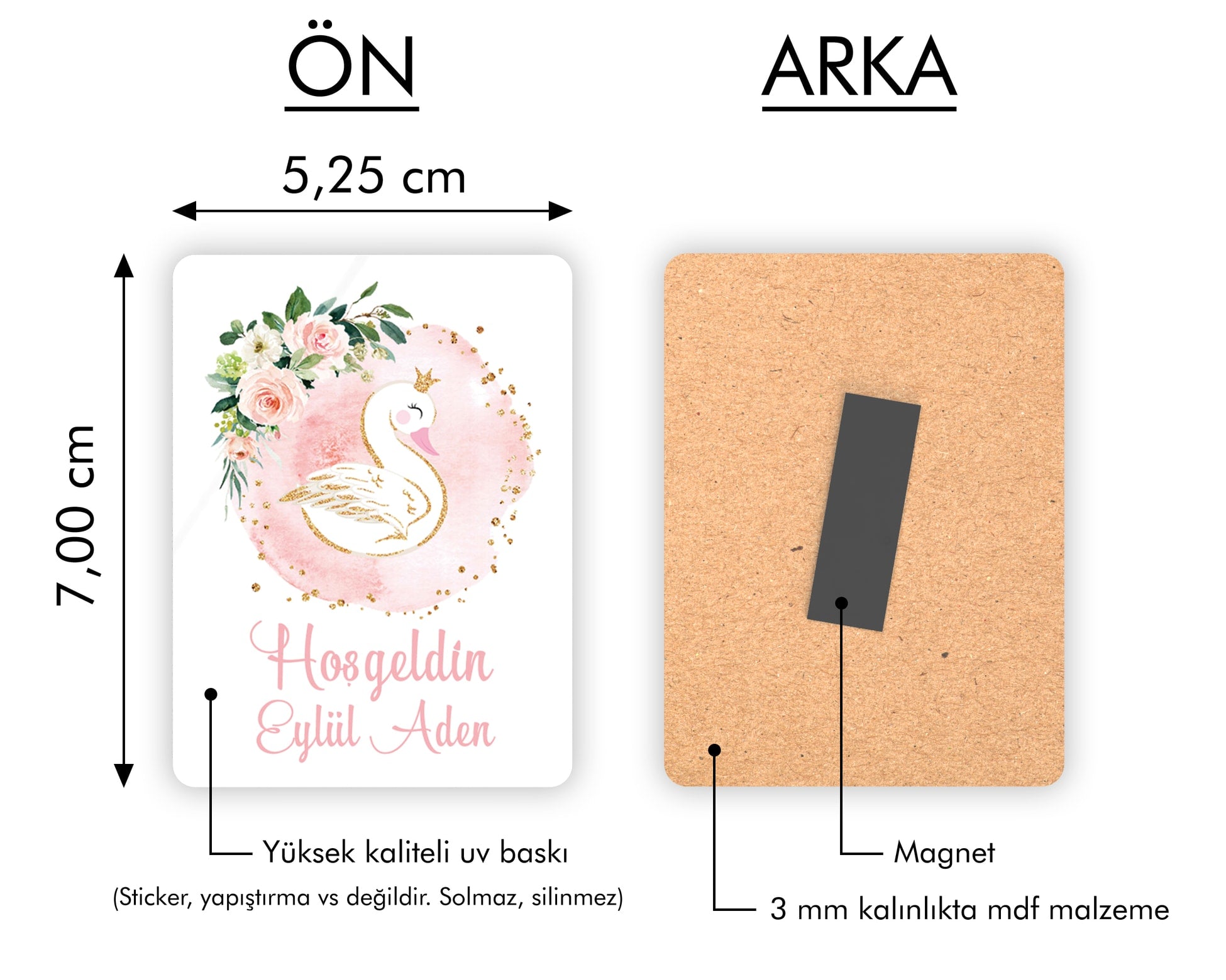 Kuğu Desenli Ahşap Magnet