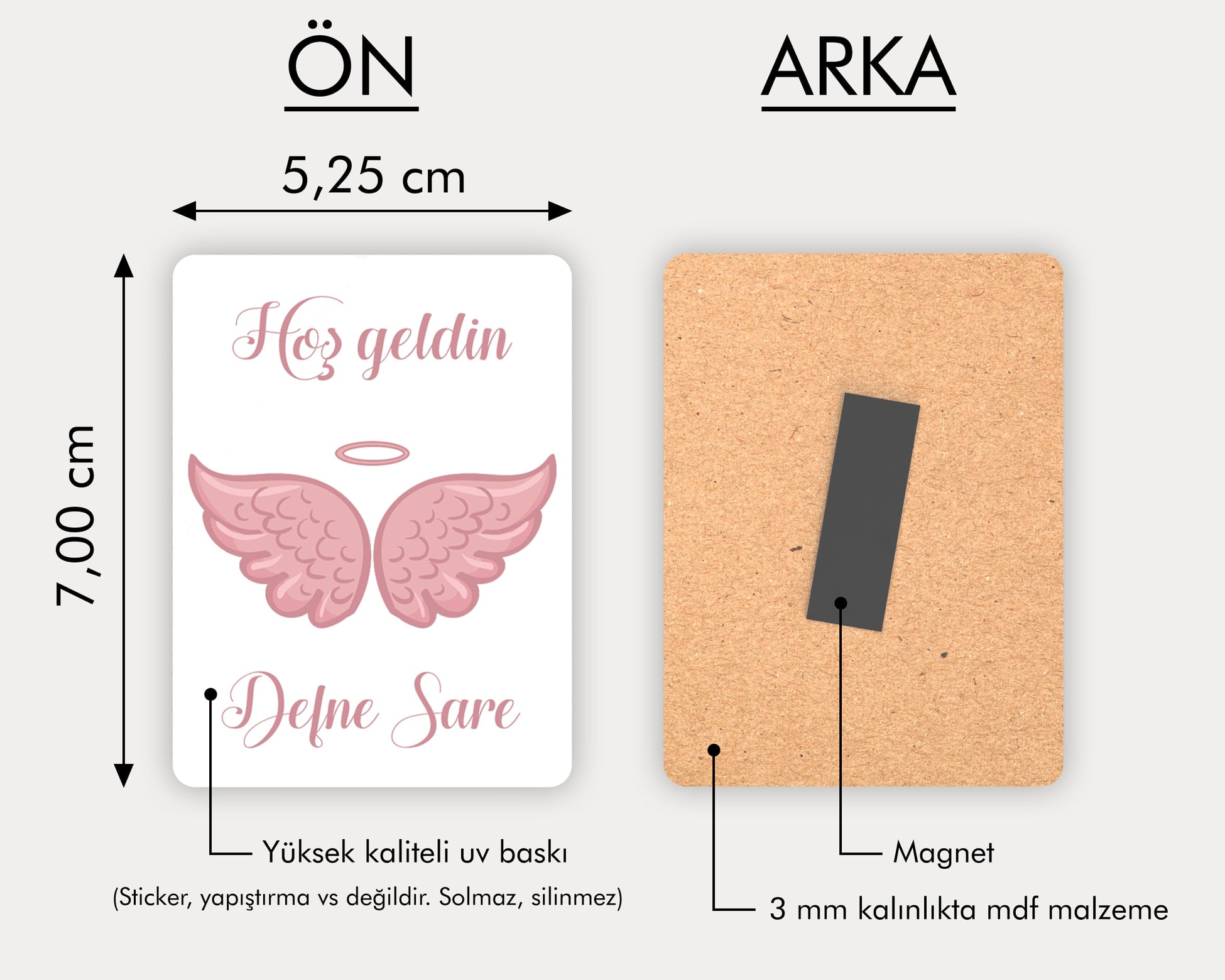 Pembe Melek Kanadı Desenli Ahşap Magnet