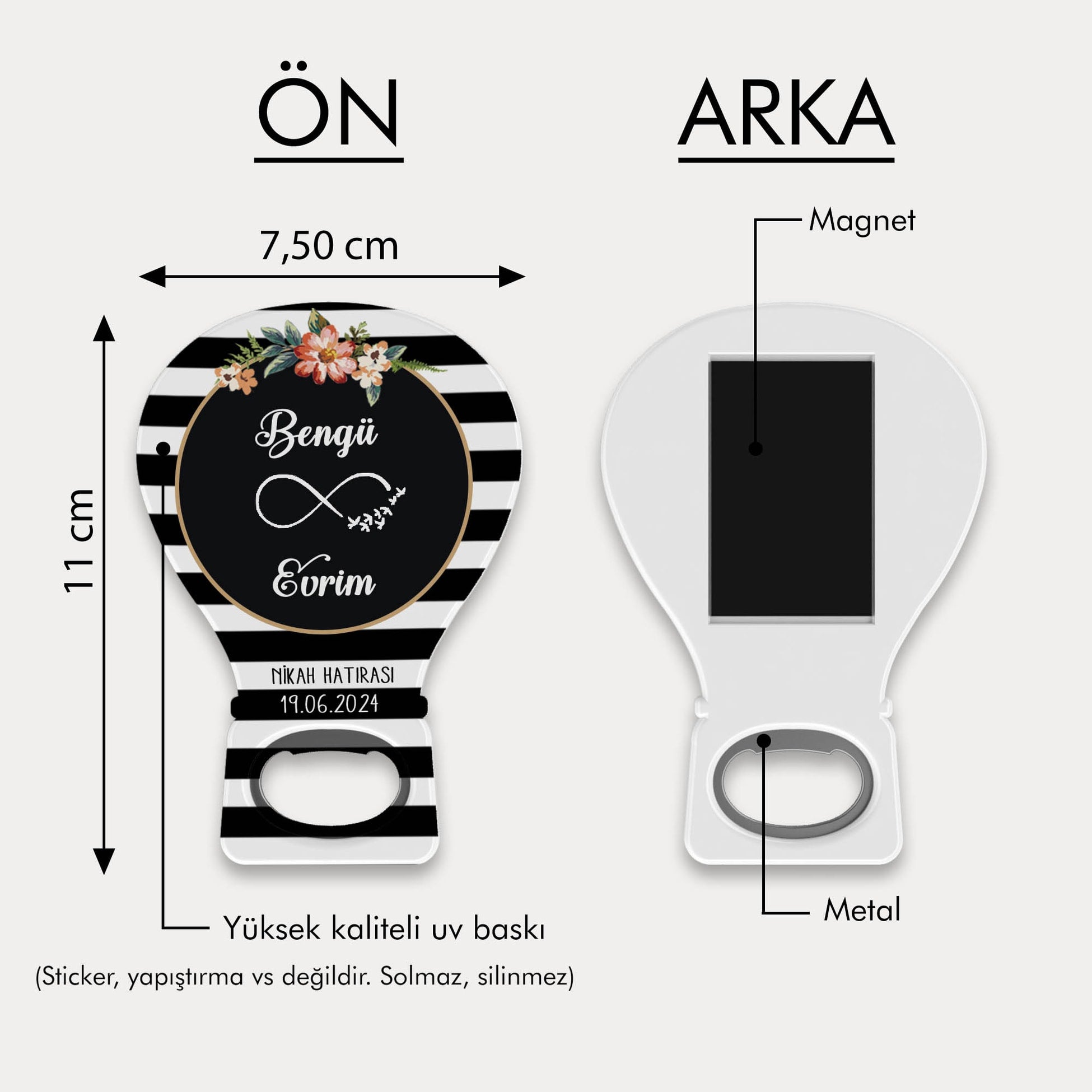 Siyah Beyaz Çiçek Desenli Balon Açacak Magnet