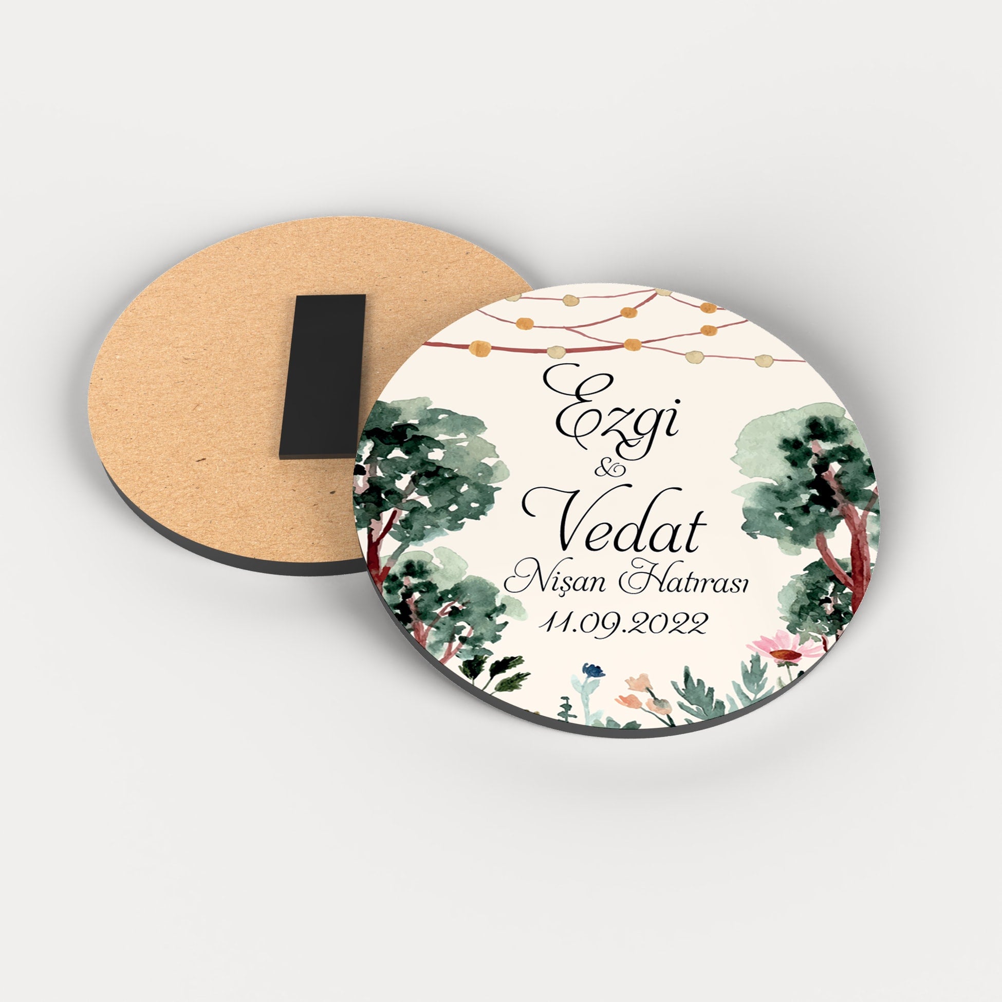 Ağaç Desenli Yuvarlak Ahşap Magnet