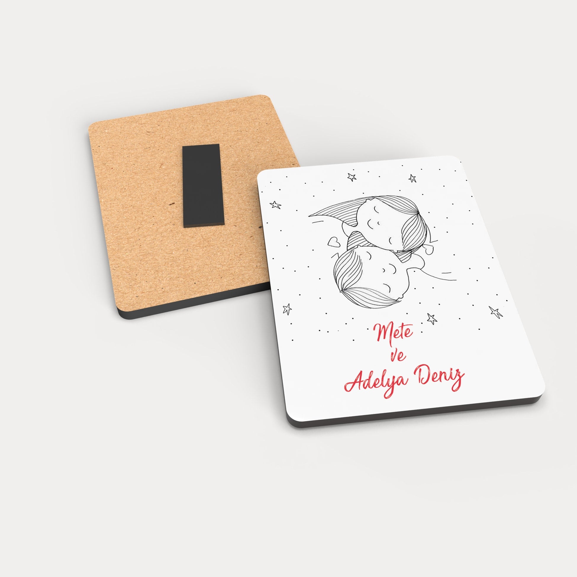 İkiz Bebek Temalı Ahşap Magnet