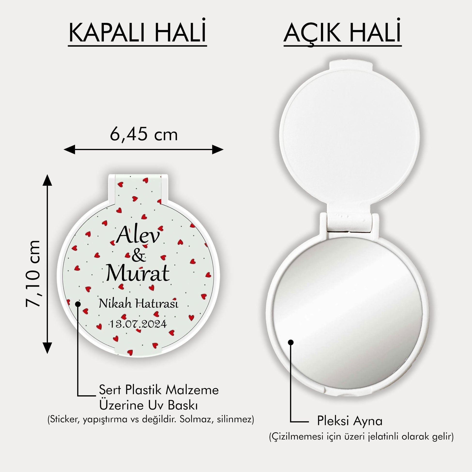 Küçük Kalp Temalı Yuvarlak Ayna