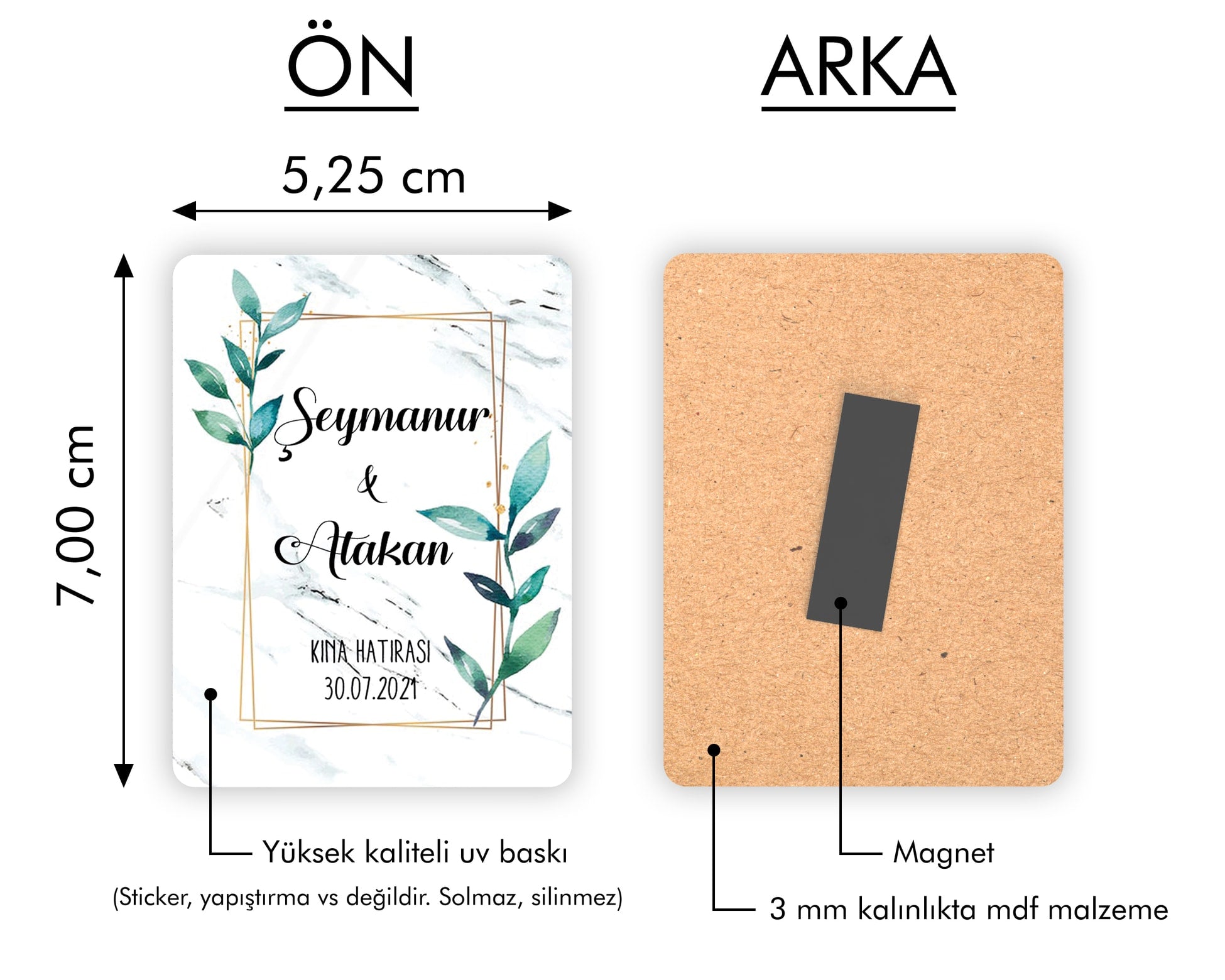 Yeşil Çelenk Desenli Ahşap Magnet