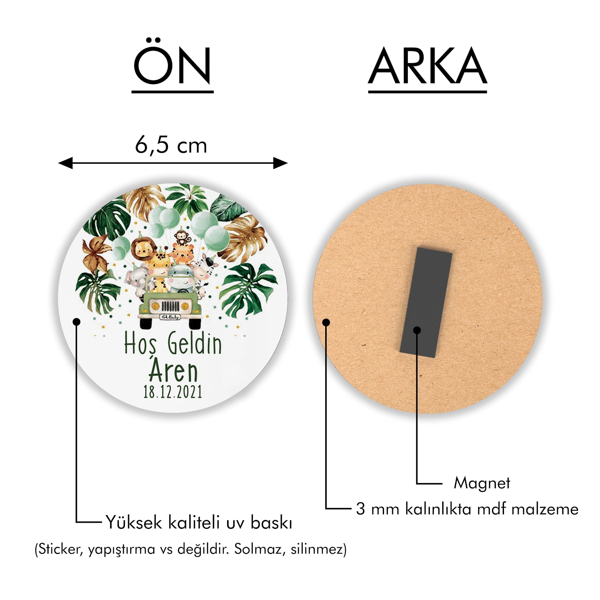 Safari Temalı Yuvarlak Ahşap Magnet