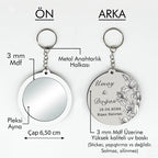 Siyah Beyaz Çiçek Desenli Anahtarlıklı Ayna